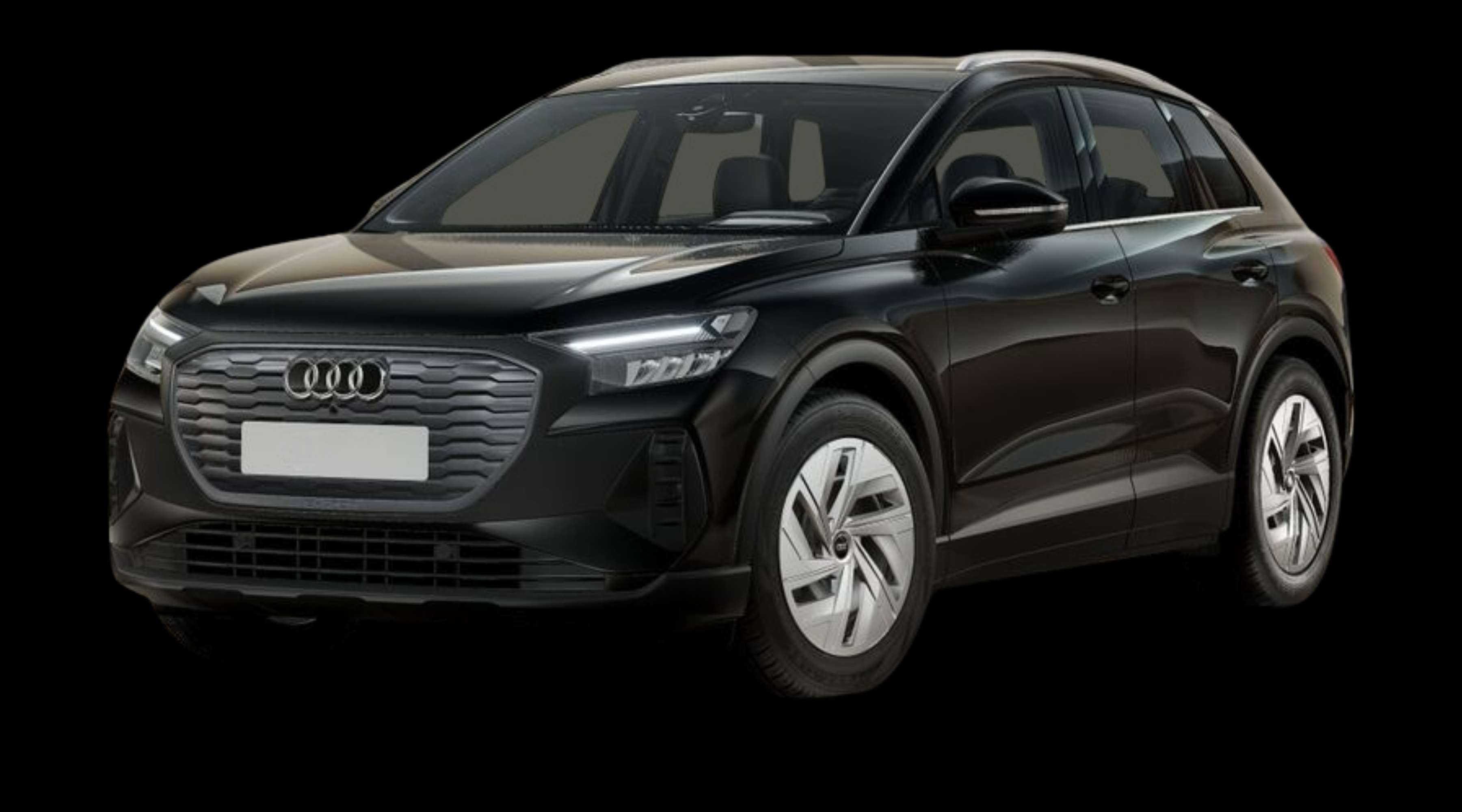 Schräge Frontansicht eines Audi Q4 e-tron, freigestellt