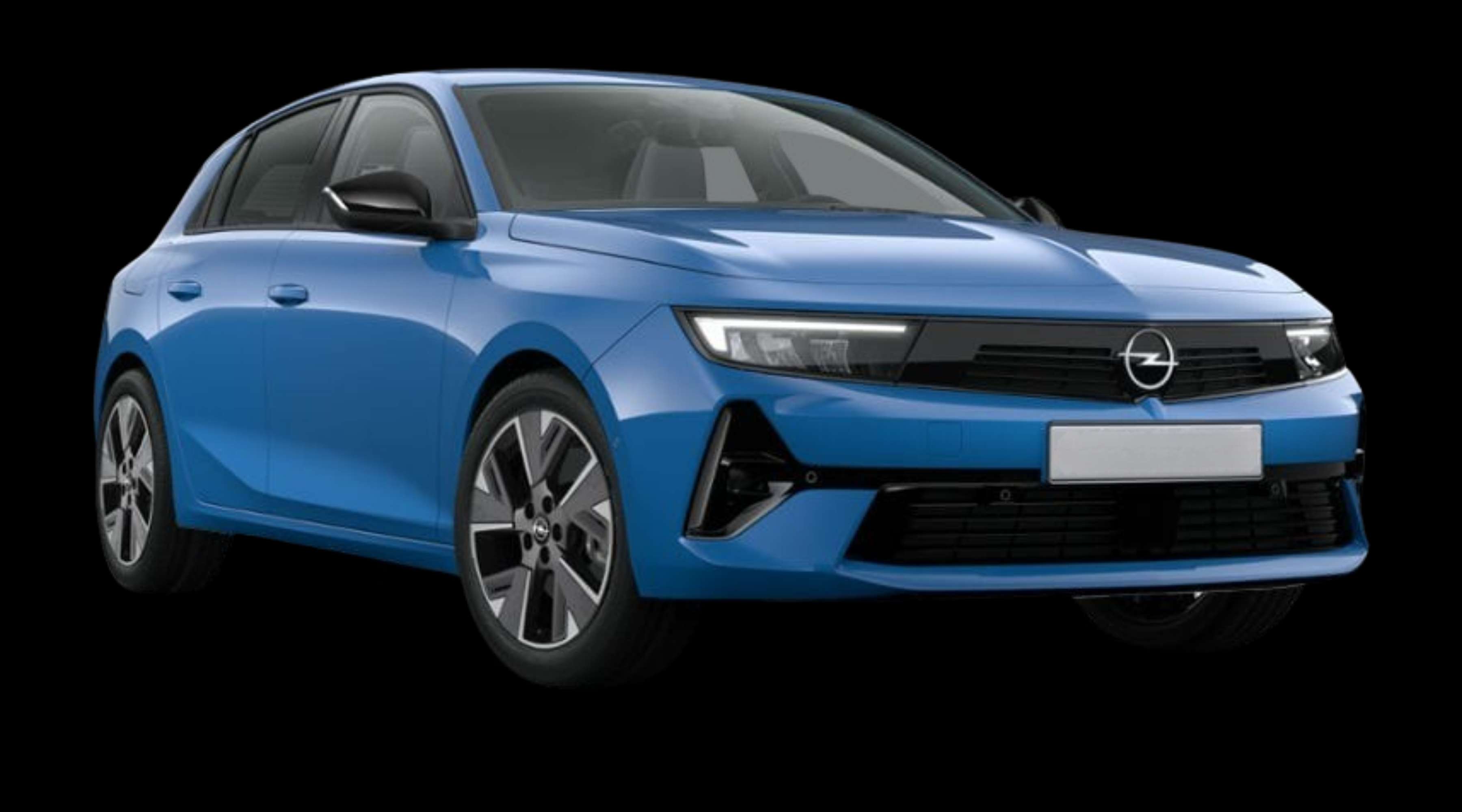 Schräge Frontansicht eines Opel Astra Electric, freigestellt