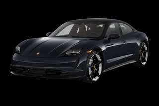 Schräge Frontansicht auf einen Porsche Taycan , freigestellt