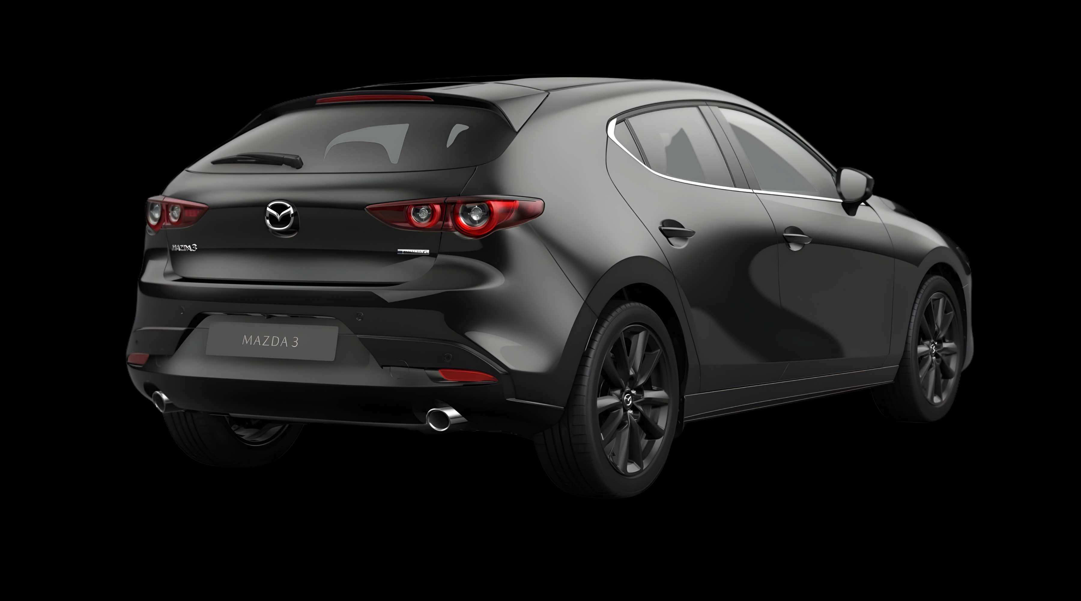 Schräge Heckansicht eines Mazda Mazda3, freigestellt