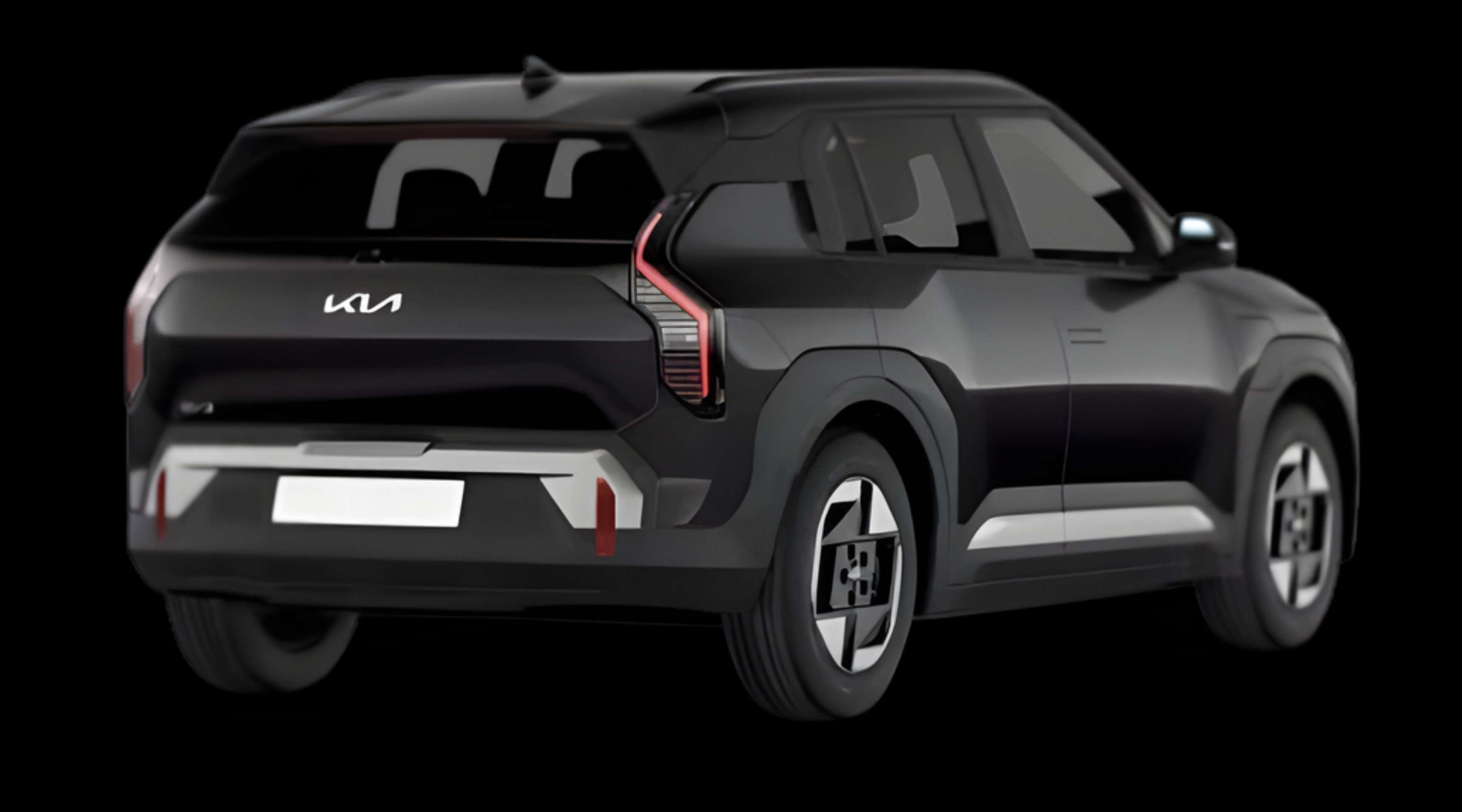 Schräge Heckansicht eines Kia EV3, freigestellt