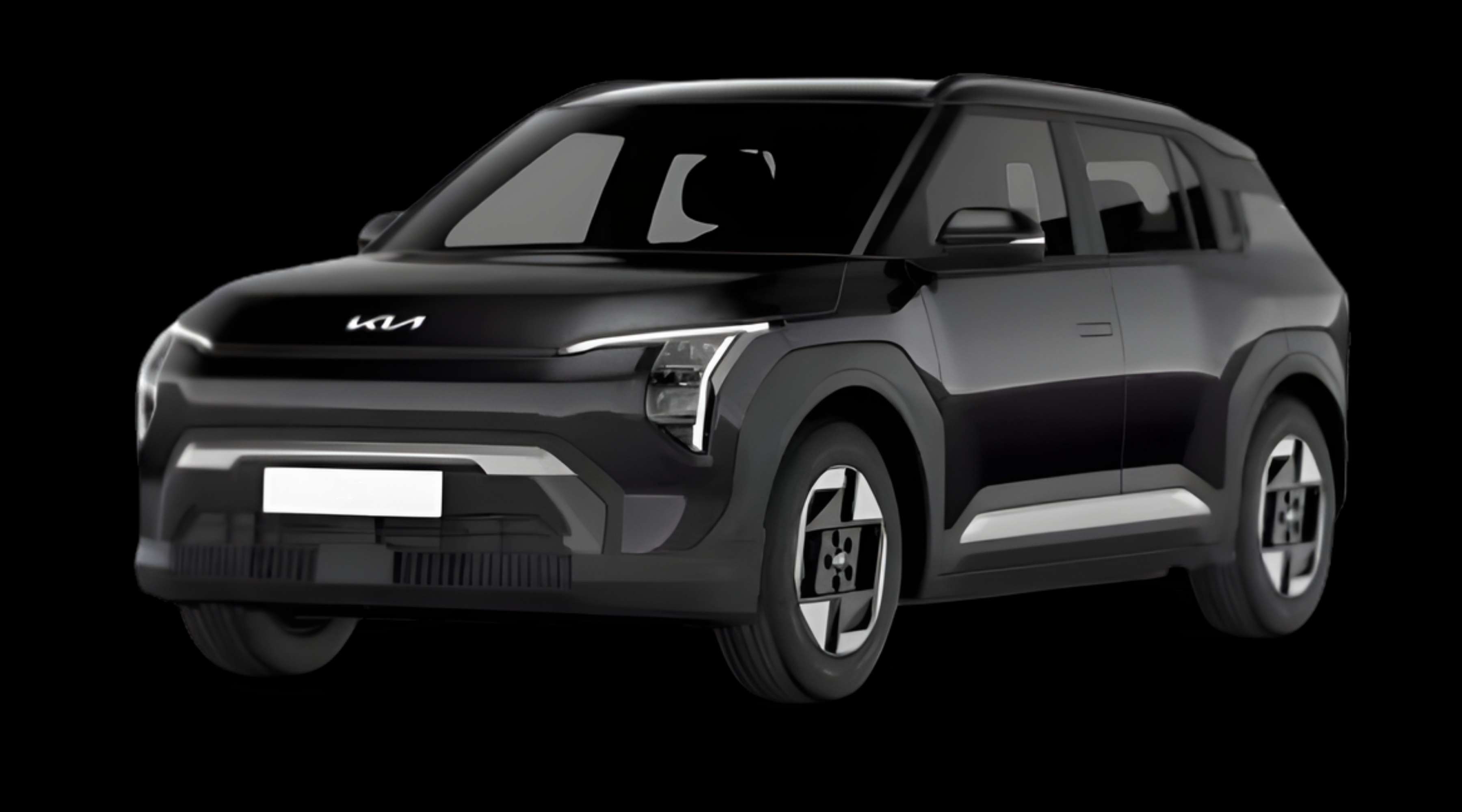 Schräge Frontansicht eines Kia EV3, freigestellt