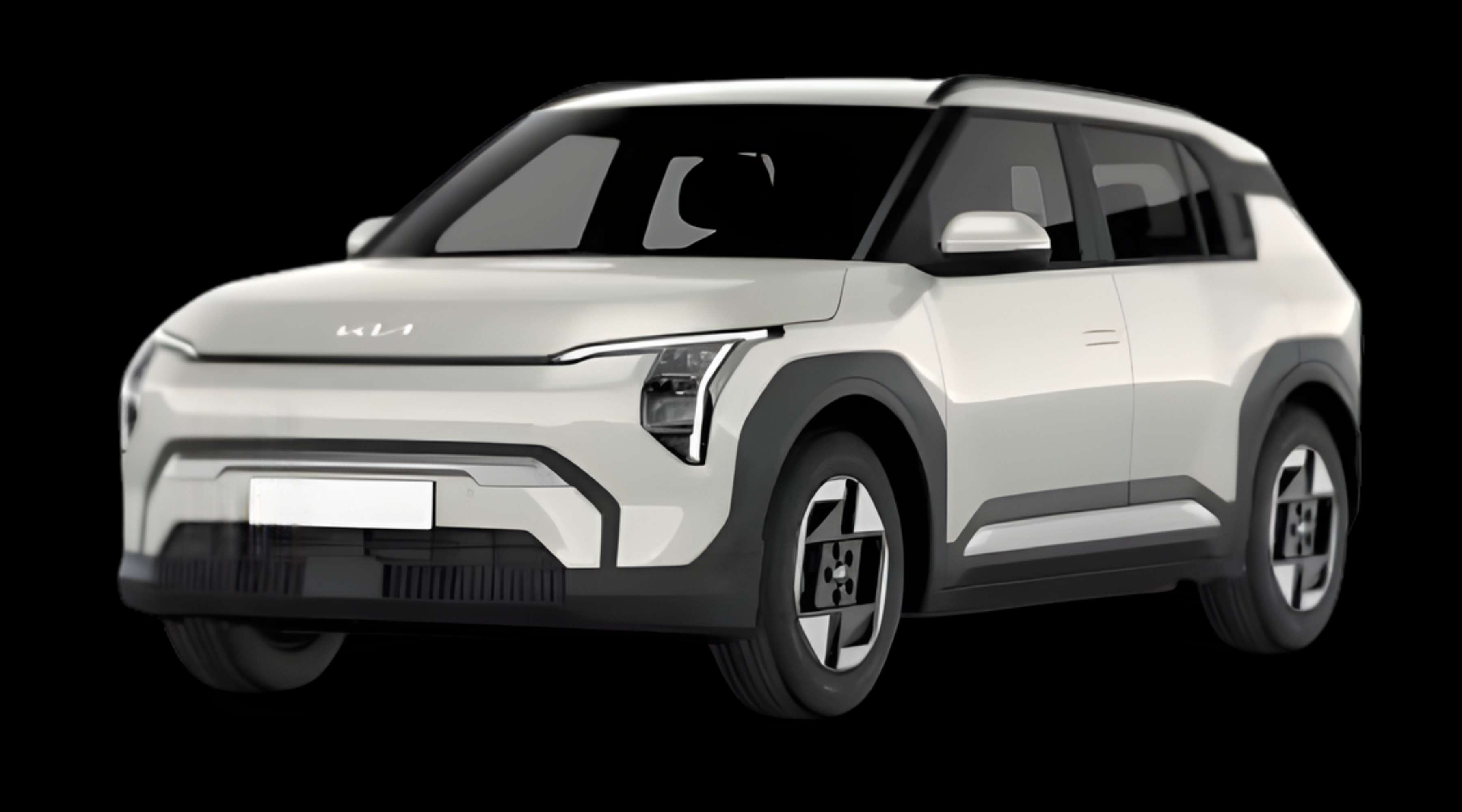 Schräge Frontansicht eines Kia EV3, freigestellt