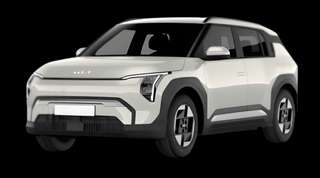 Schräge Frontansicht auf einen Kia EV3 Air, freigestellt