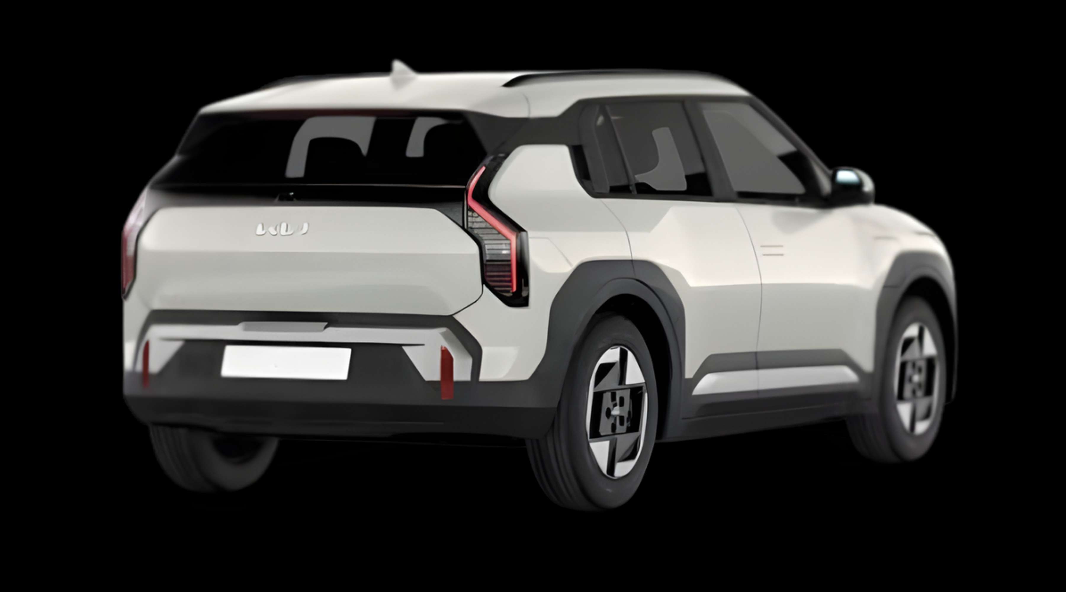 Schräge Heckansicht eines Kia EV3, freigestellt