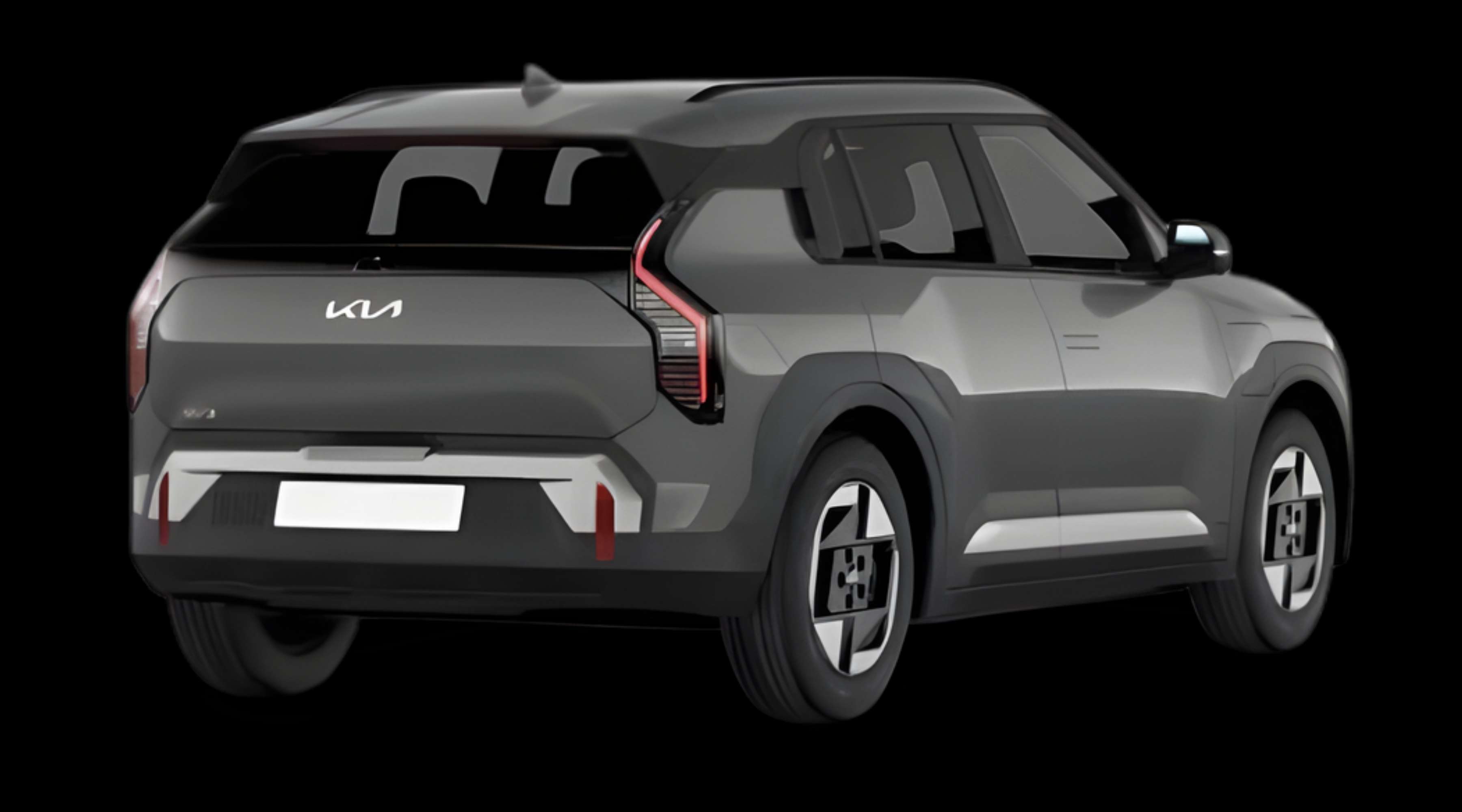 Schräge Heckansicht eines Kia EV3, freigestellt