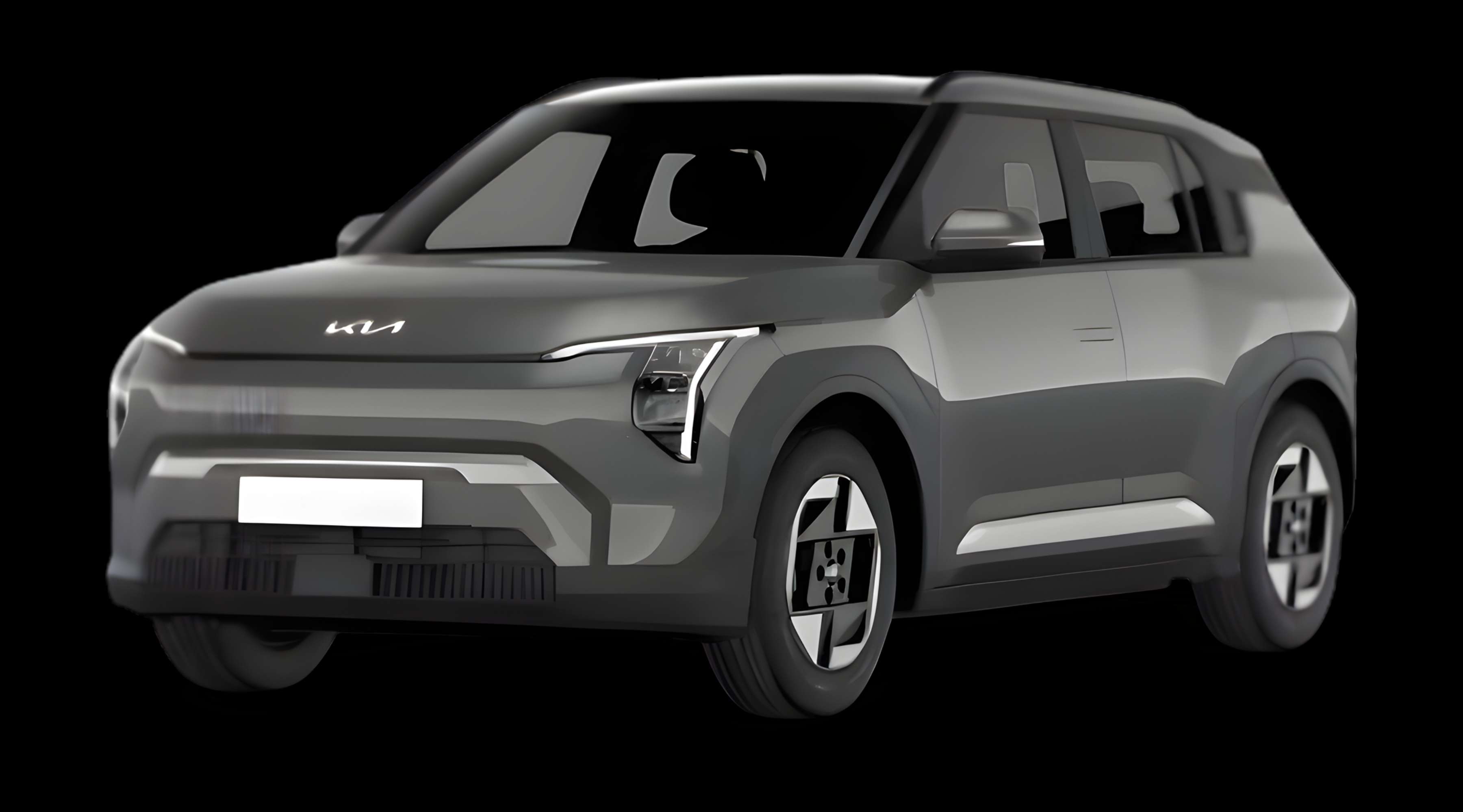 Schräge Frontansicht eines Kia EV3, freigestellt