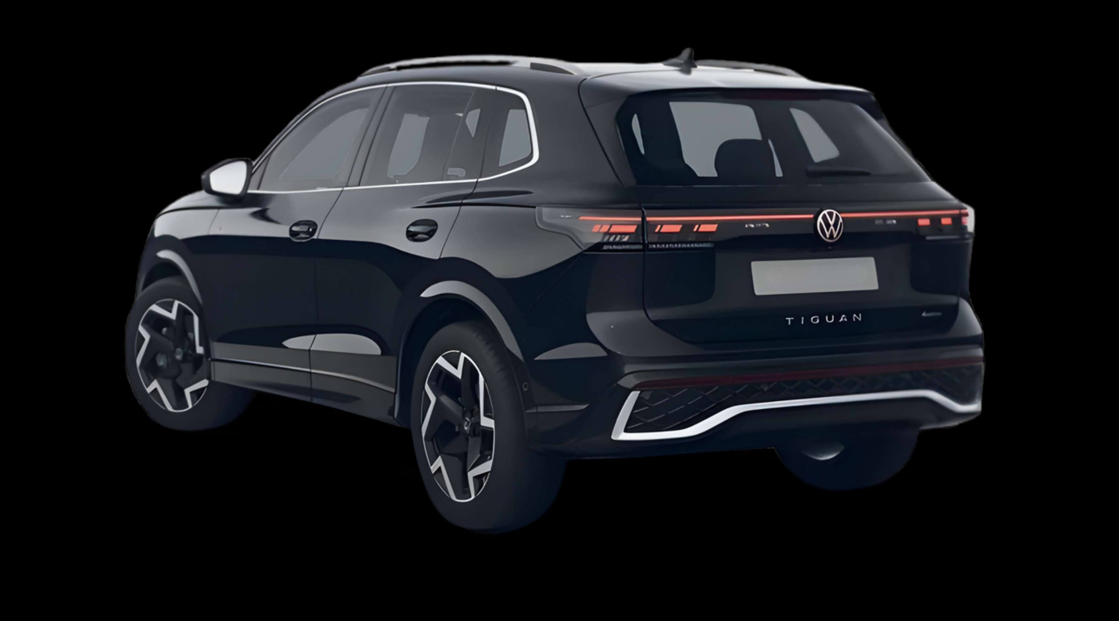 Schräge Heckansicht eines Volkswagen Tiguan, freigestellt