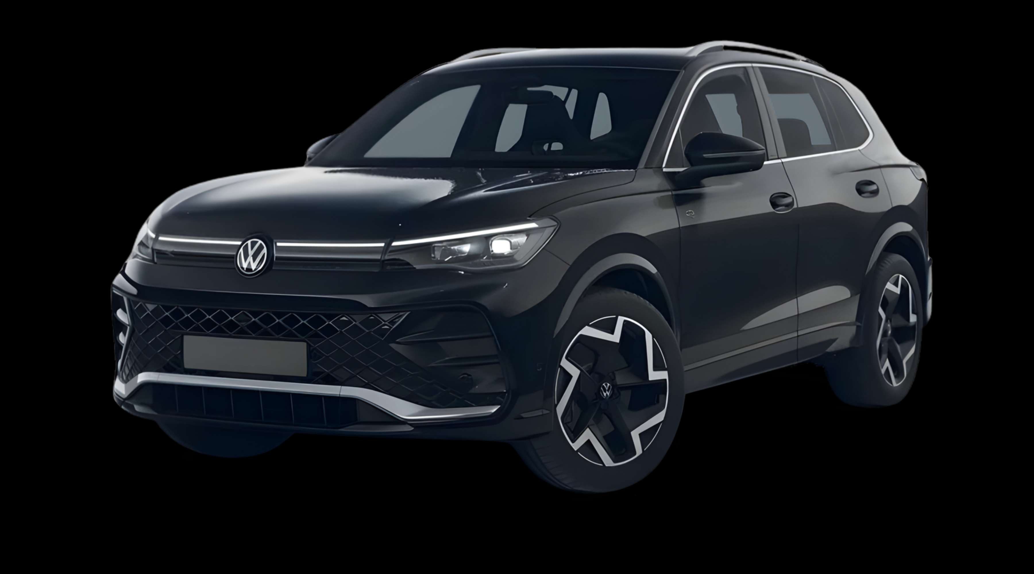 Schräge Frontansicht eines Volkswagen Tiguan, freigestellt