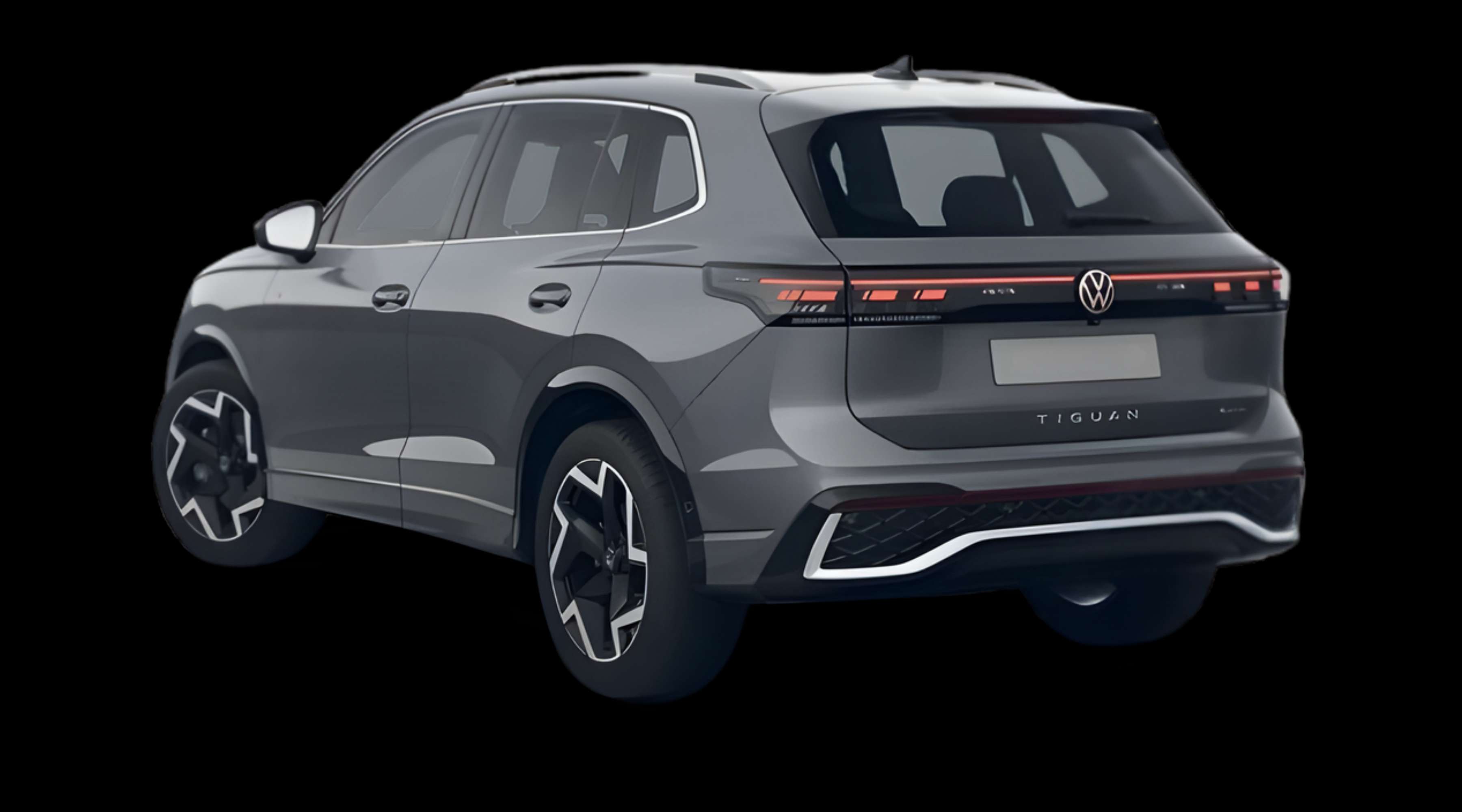 Schräge Heckansicht eines Volkswagen Tiguan, freigestellt