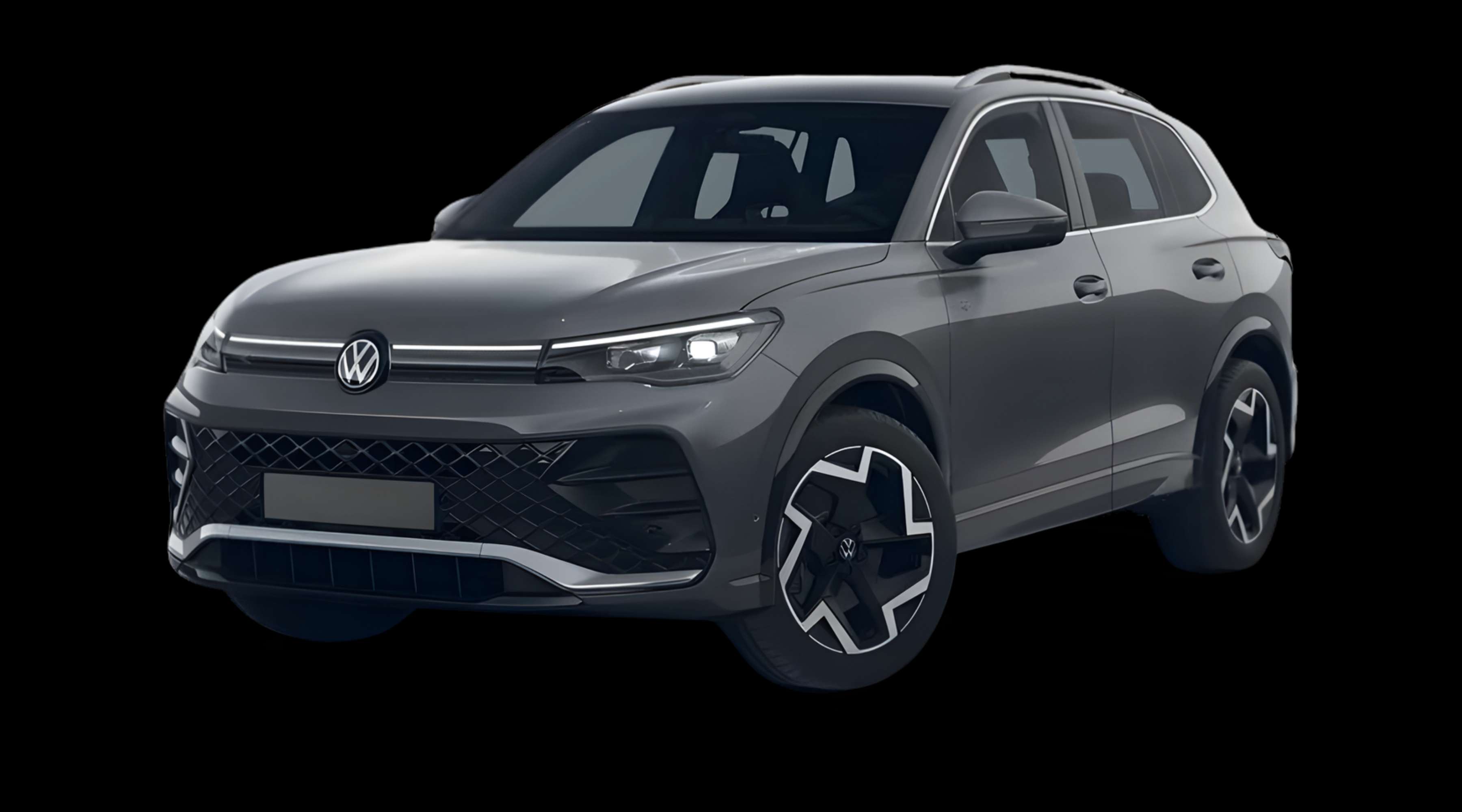 Schräge Frontansicht eines Volkswagen Tiguan, freigestellt