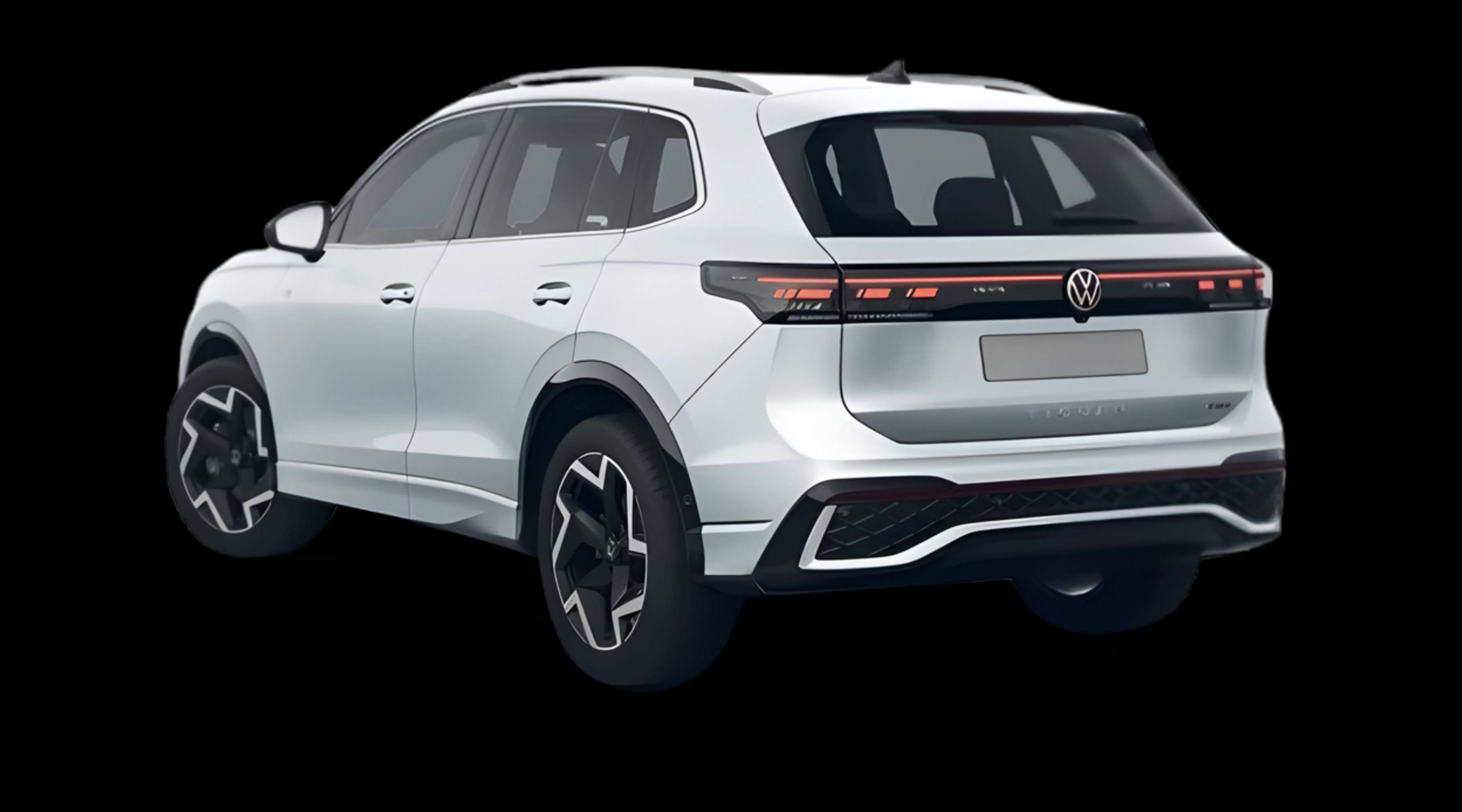 Schräge Heckansicht eines Volkswagen Tiguan, freigestellt