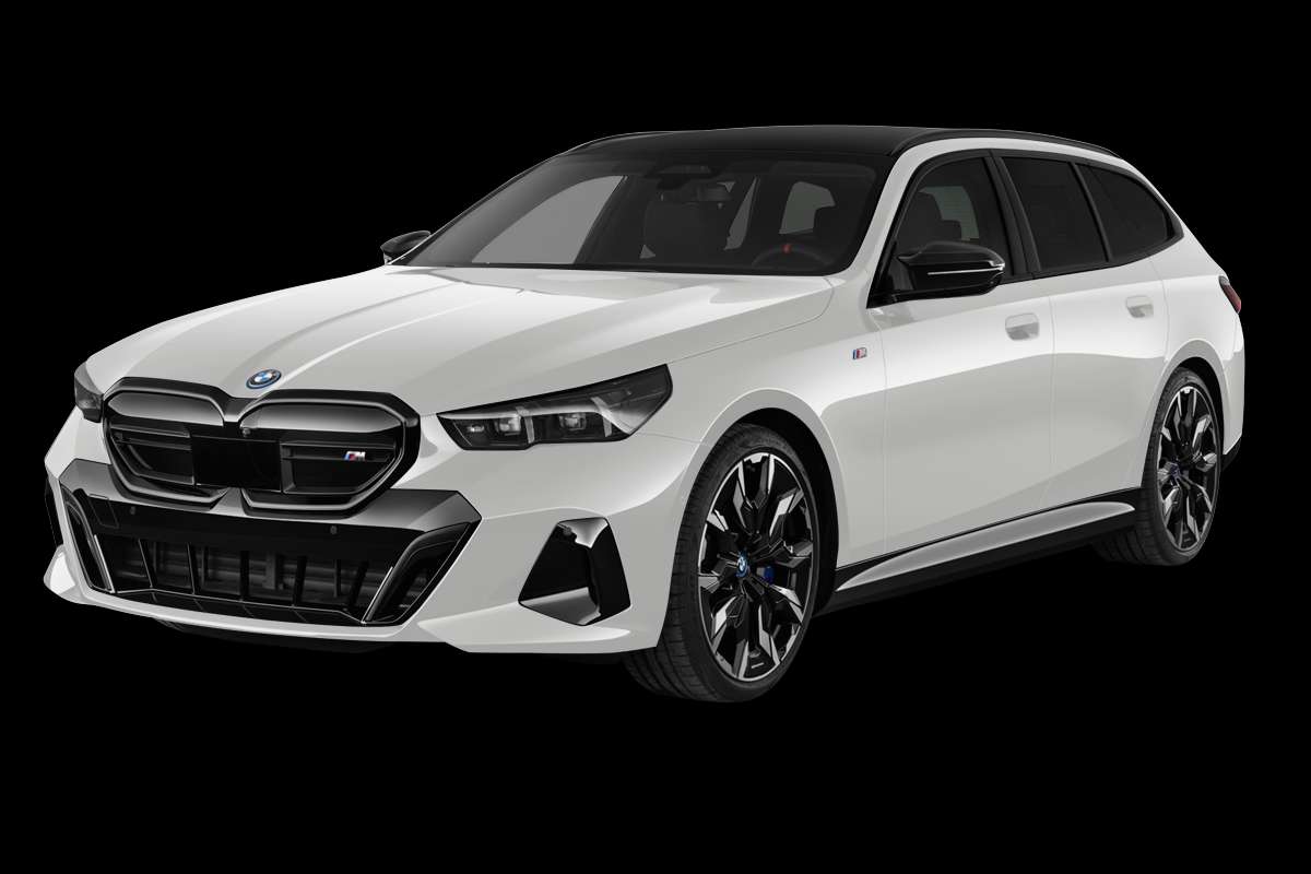 Schräge Frontansicht eines BMW i5, freigestellt