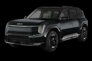 Schräge Frontansicht auf einen Kia EV9 GT, freigestellt