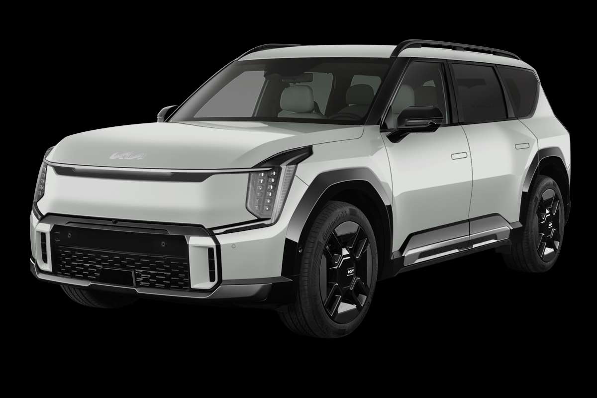 Schräge Frontansicht eines Kia EV9, freigestellt