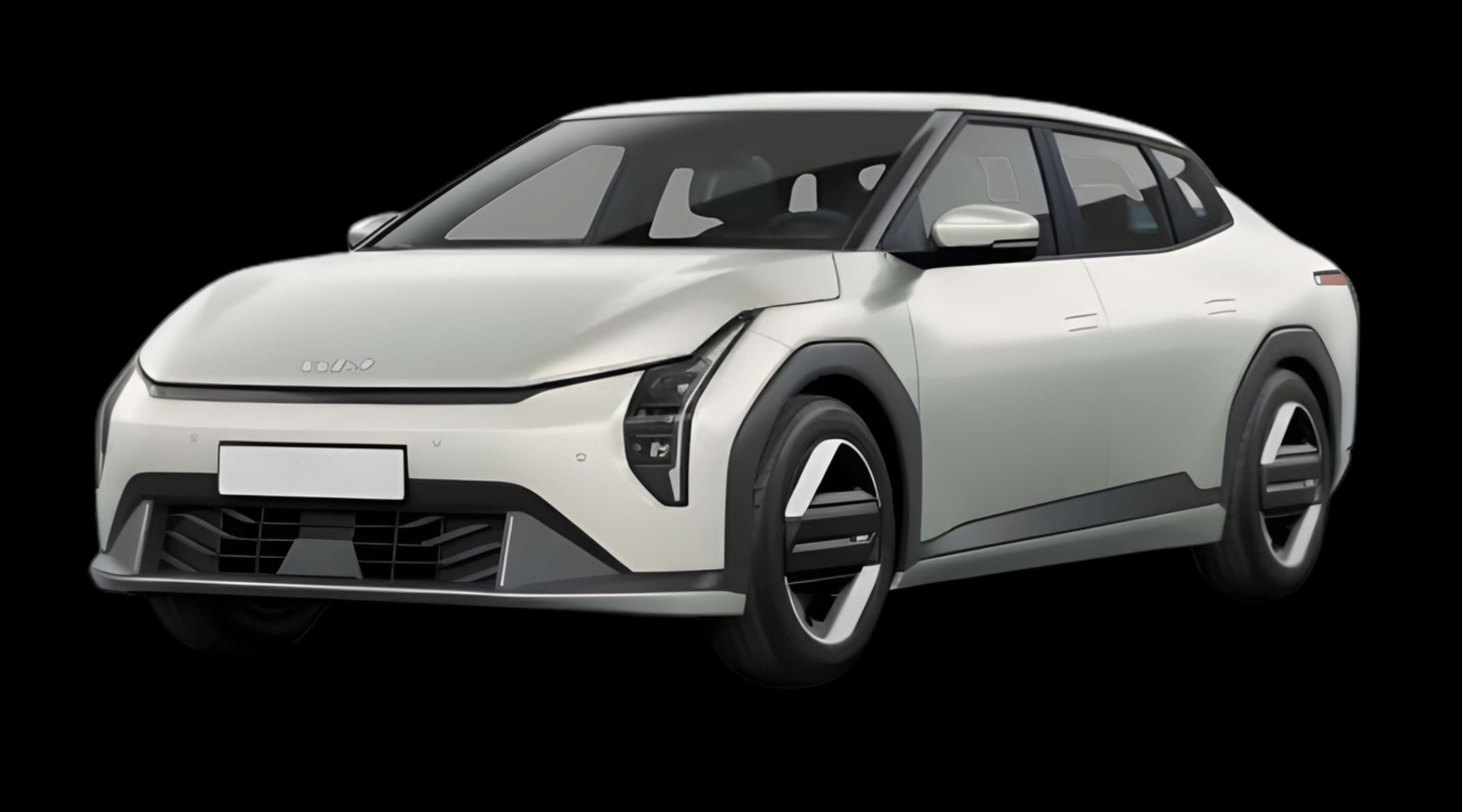 Schräge Frontansicht eines Kia EV4 Fastback, freigestellt