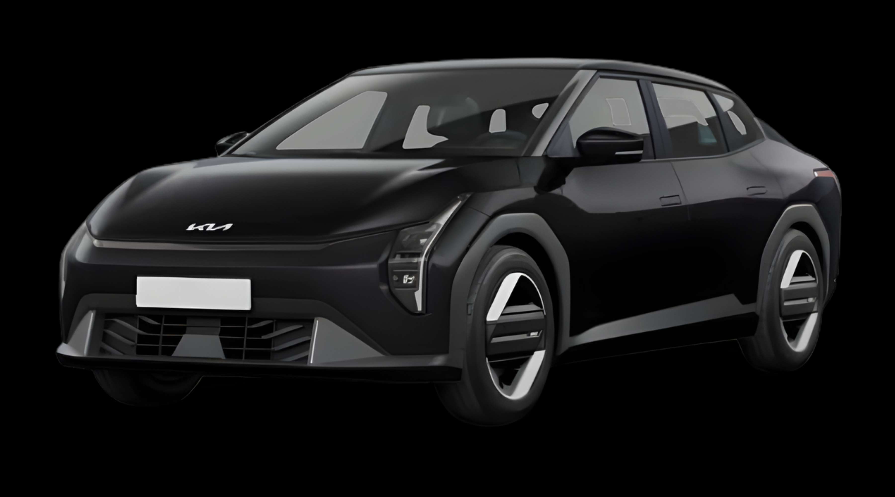 Schräge Frontansicht eines Kia EV4 Fastback, freigestellt