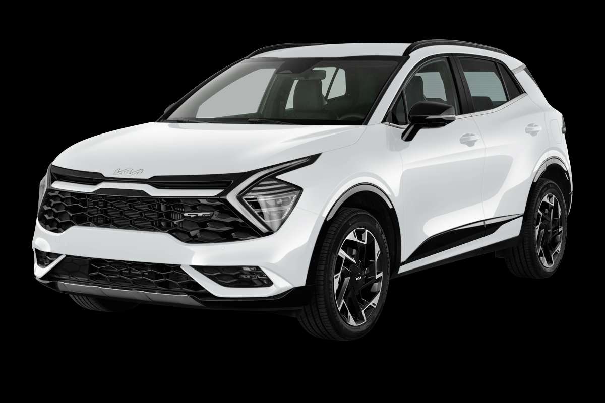 Schräge Frontansicht eines Kia Sportage, freigestellt