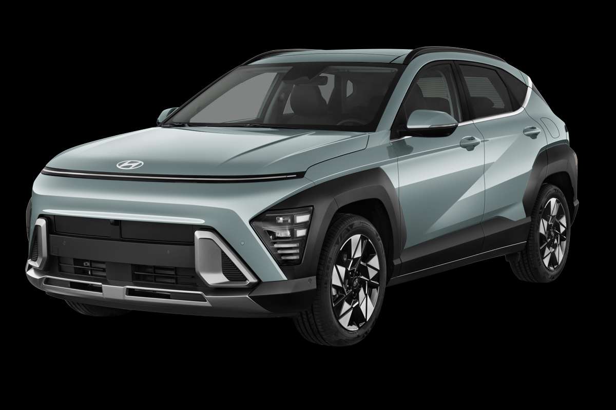 Schräge Frontansicht eines Hyundai Kona, freigestellt