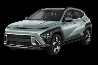Schräge Frontansicht auf einen Hyundai Kona N Line, freigestellt