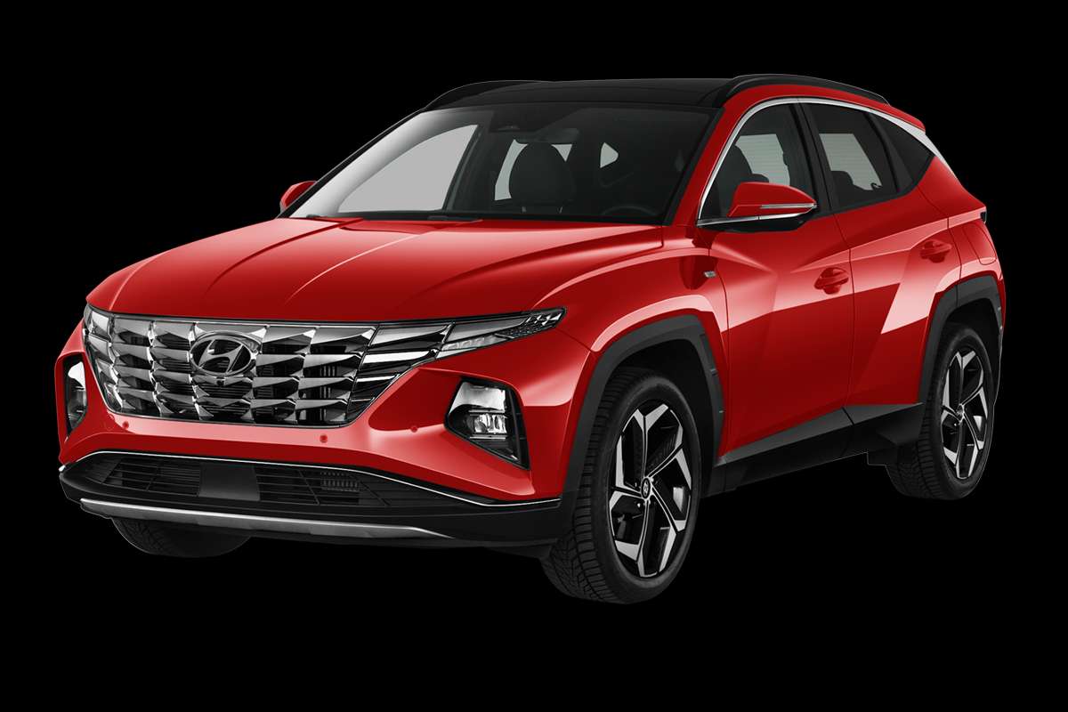 Schräge Frontansicht eines Hyundai Tucson, freigestellt