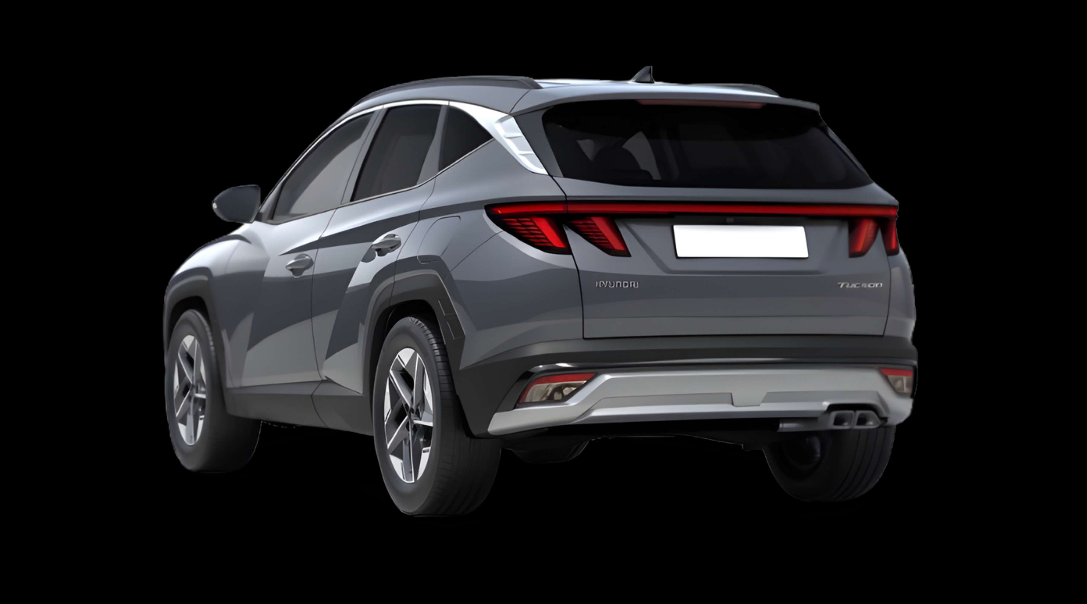 Schräge Heckansicht eines Hyundai Tucson, freigestellt