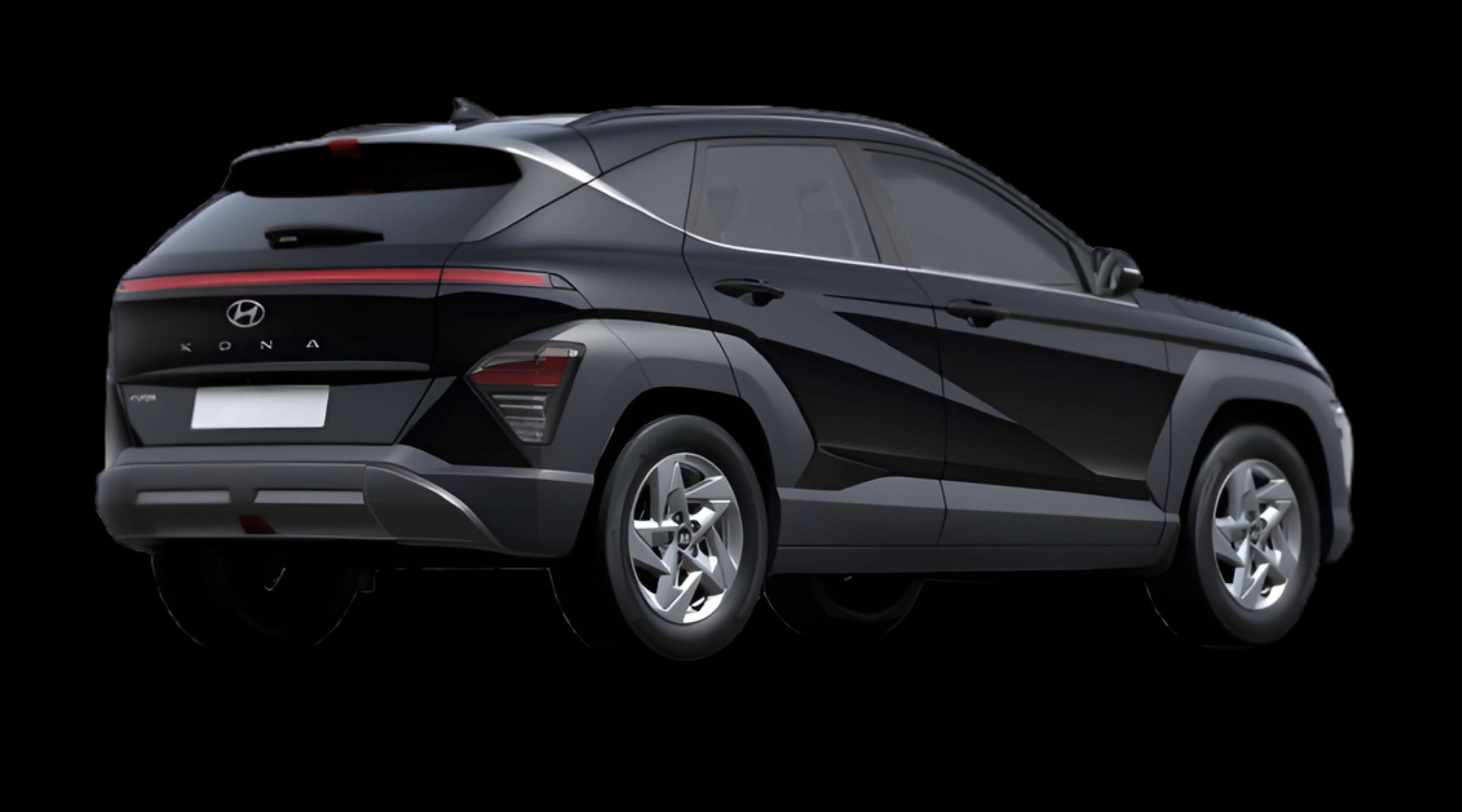 Schräge Heckansicht eines Hyundai Kona, freigestellt