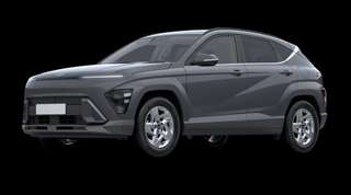 Schräge Frontansicht auf einen Hyundai Kona Trend, freigestellt