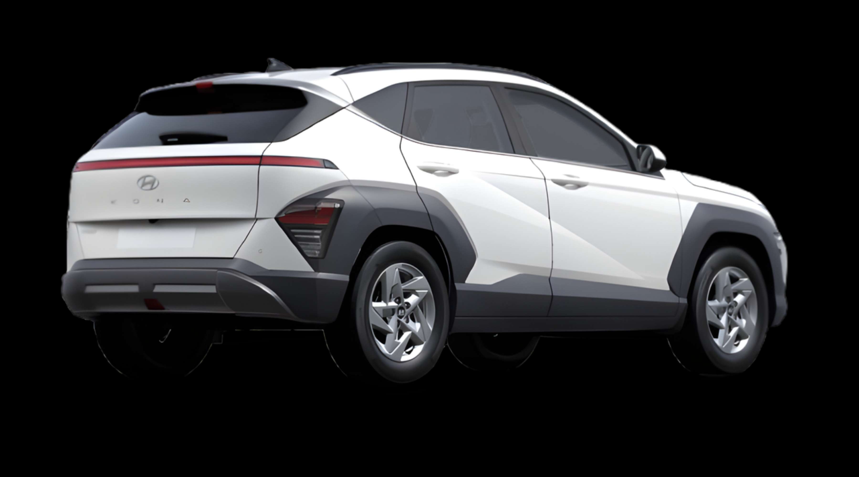 Schräge Heckansicht eines Hyundai Kona, freigestellt