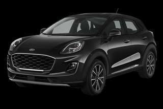 Schräge Frontansicht auf einen Ford Puma Titanium, freigestellt