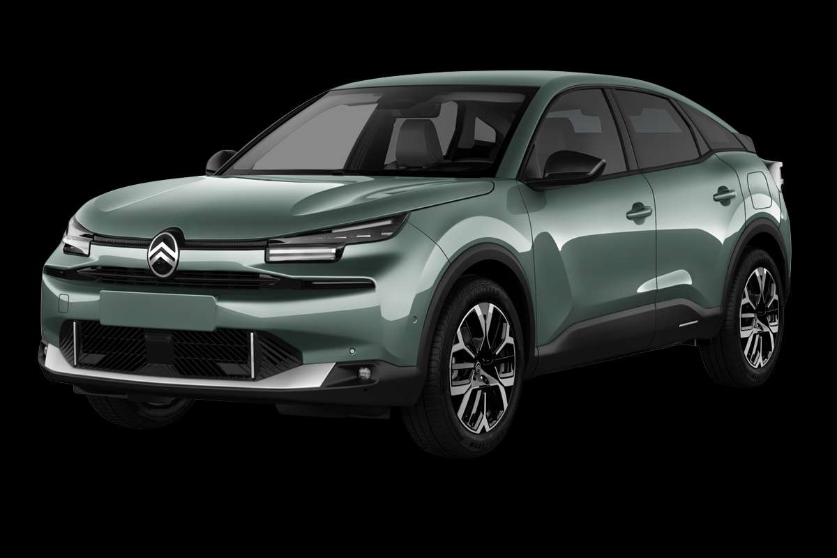 Schräge Frontansicht eines Citroën ë-C4, freigestellt