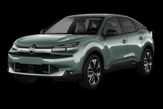 Schräge Frontansicht auf einen Citroën ë-C4 PLUS, freigestellt