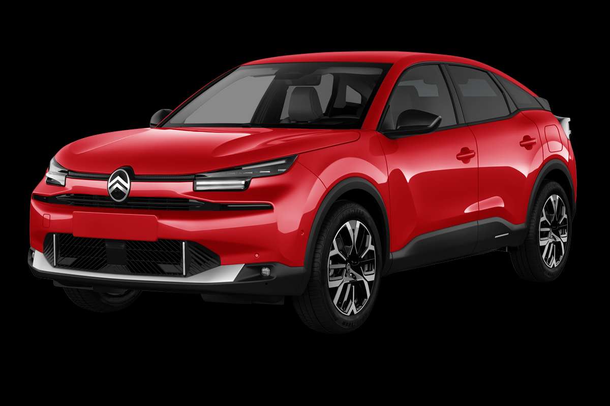 Schräge Frontansicht eines Citroën ë-C4, freigestellt