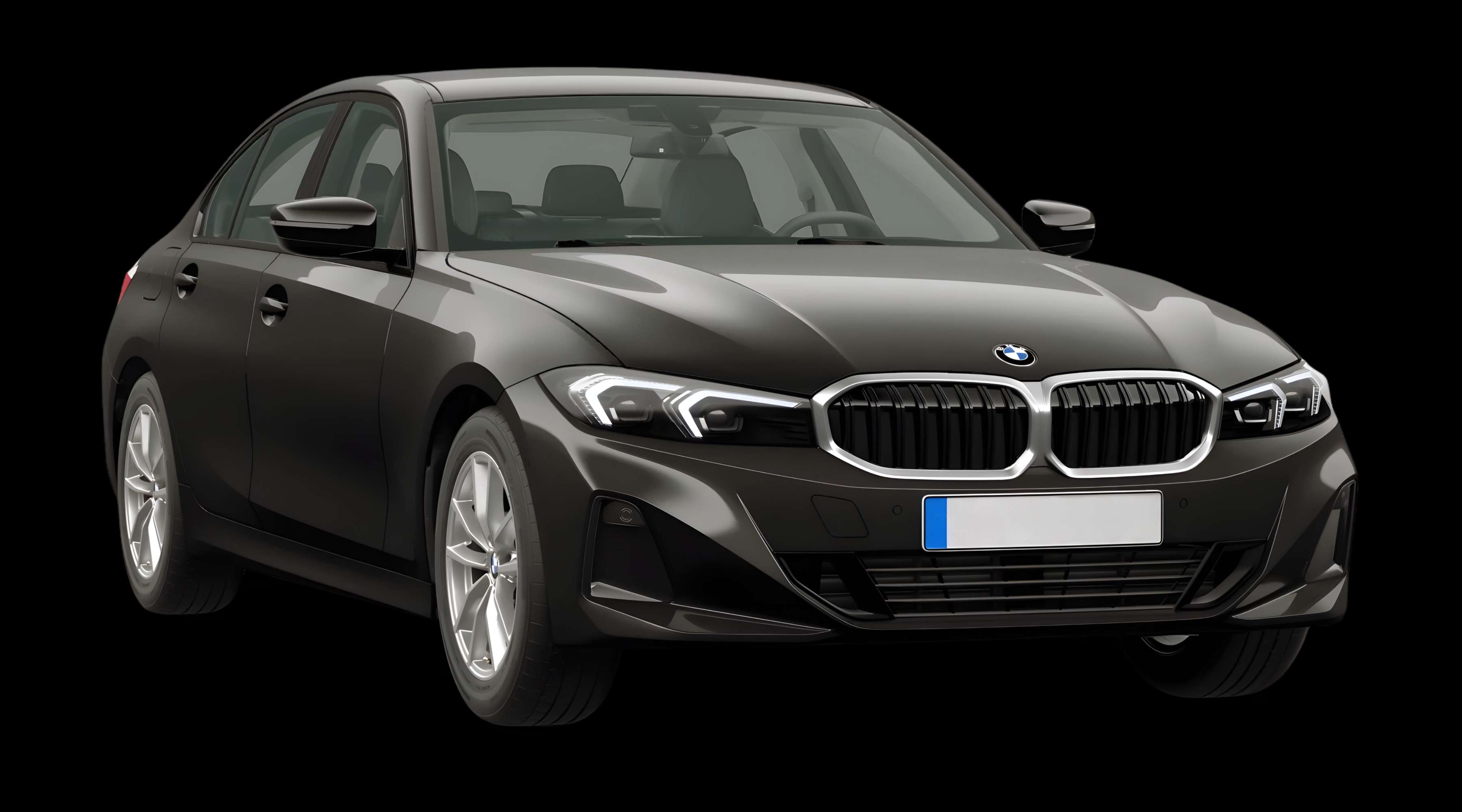 Schräge Frontansicht eines BMW 3er-Reihe, freigestellt