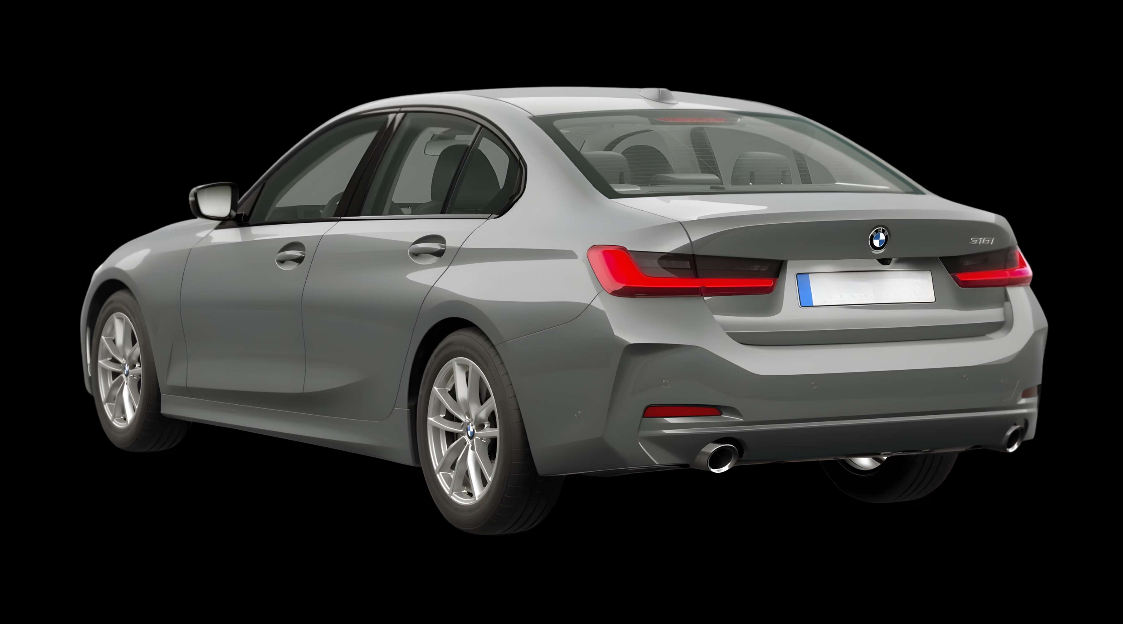 Schräge Heckansicht eines BMW 3er-Reihe, freigestellt
