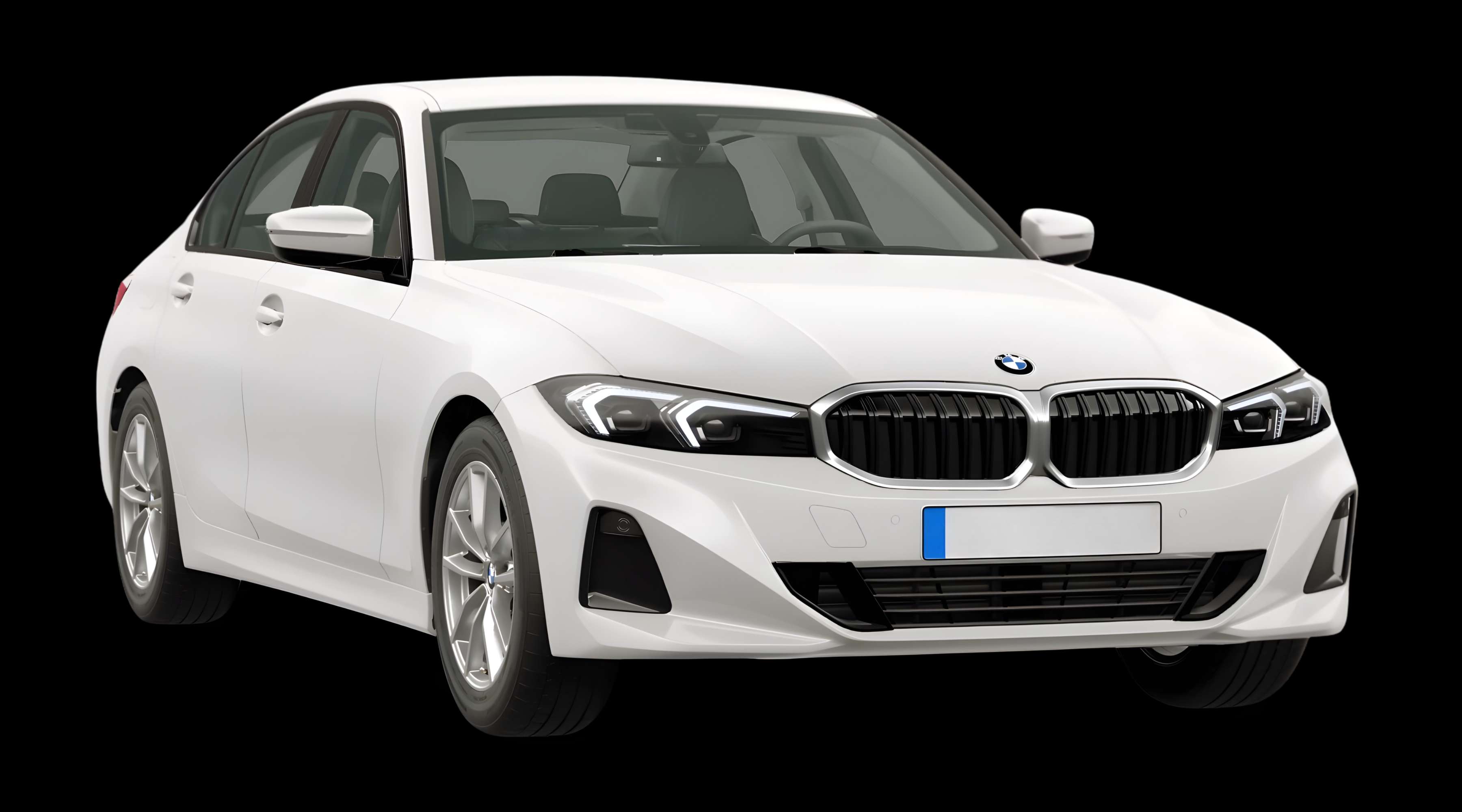 Schräge Frontansicht eines BMW 3er-Reihe, freigestellt