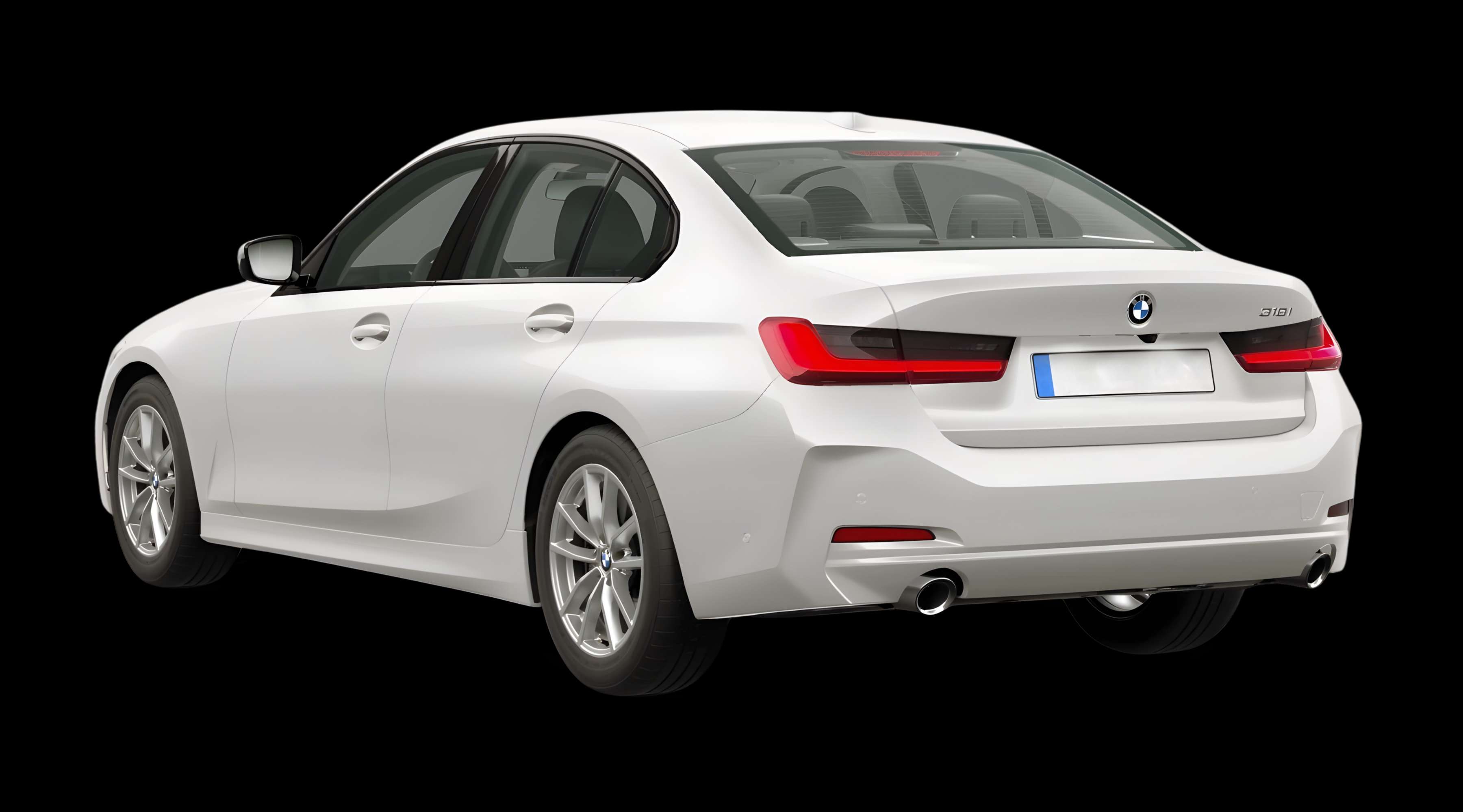 Schräge Heckansicht eines BMW 3er-Reihe, freigestellt