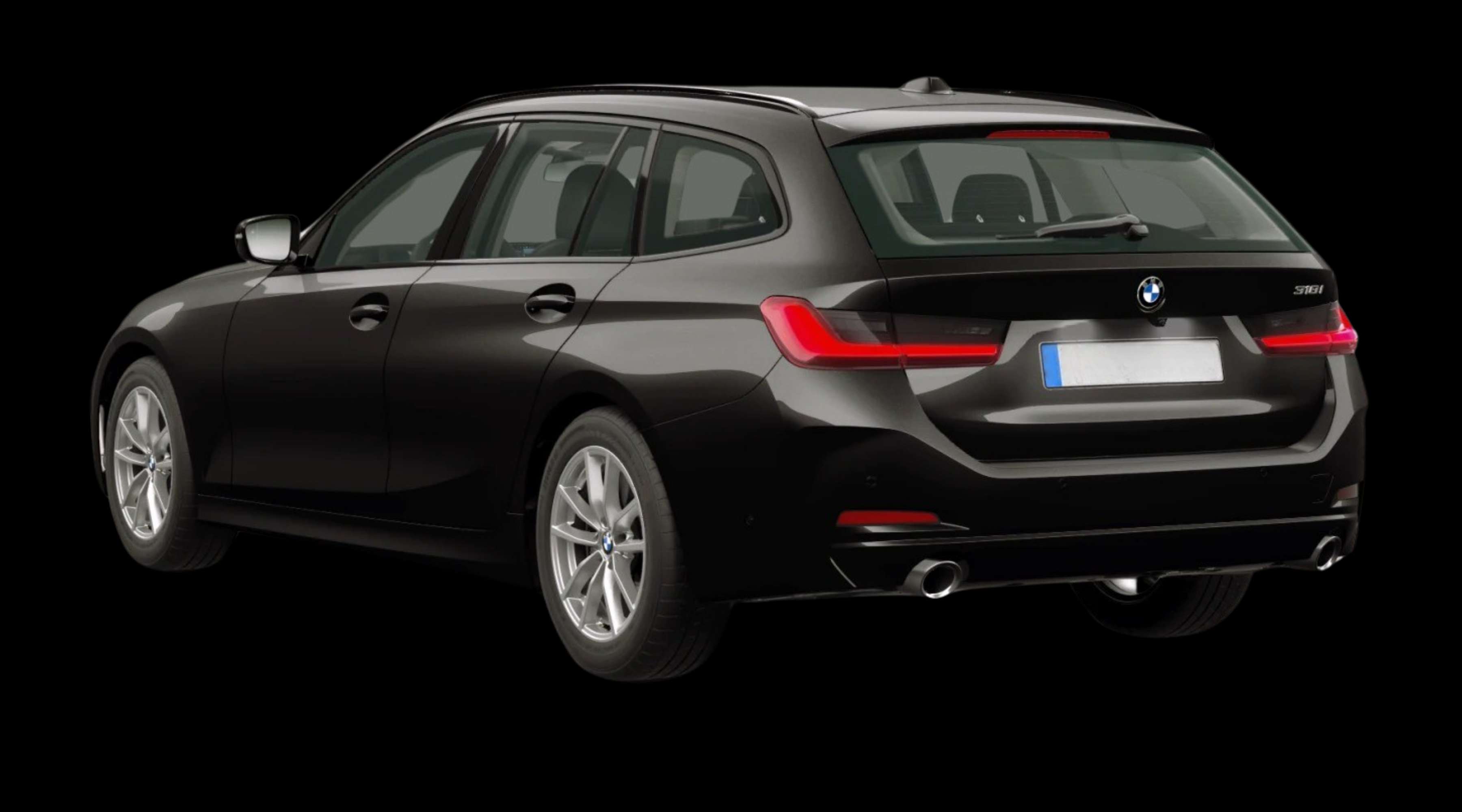 Schräge Heckansicht eines BMW 3er-Reihe, freigestellt