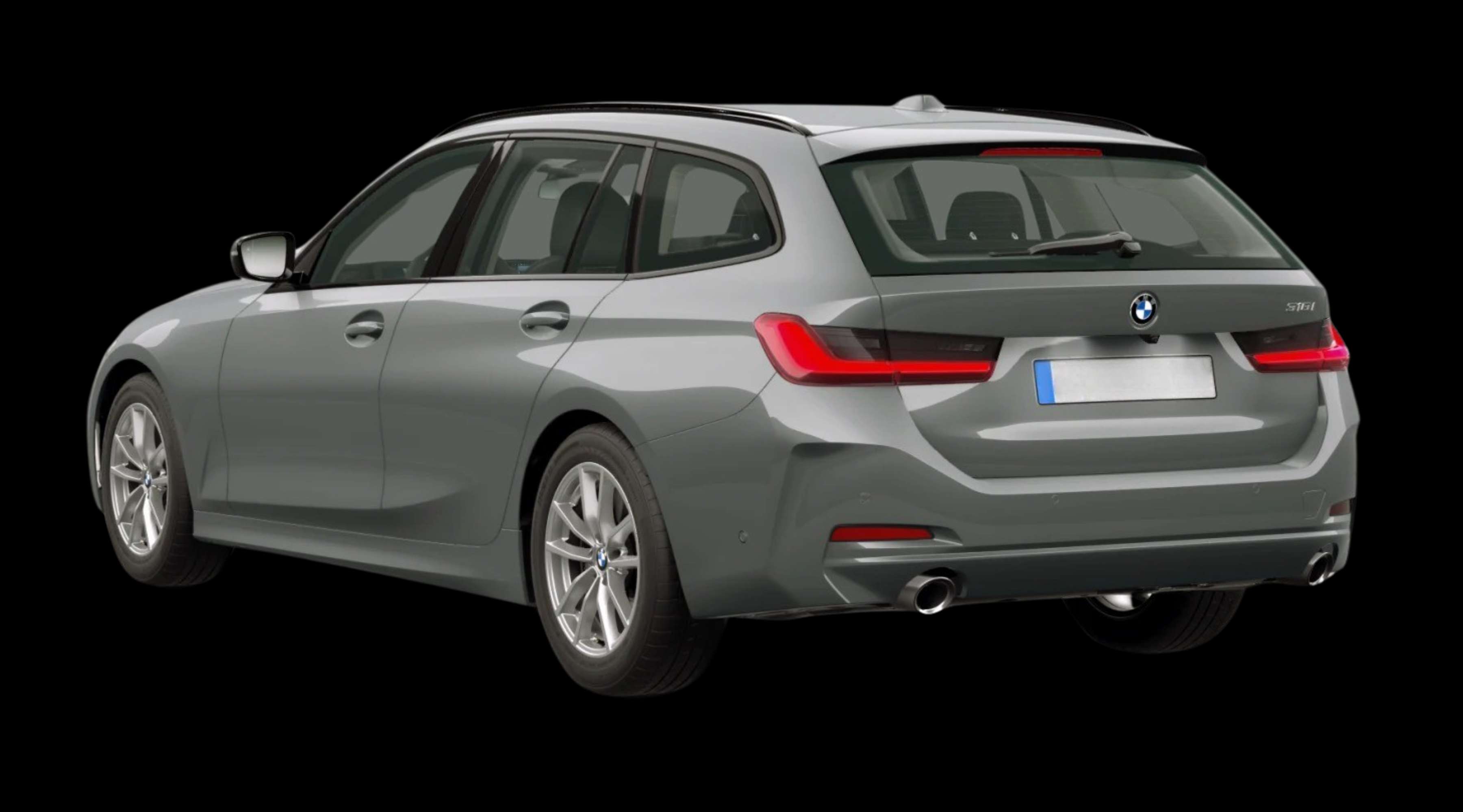 Schräge Heckansicht eines BMW 3er-Reihe, freigestellt