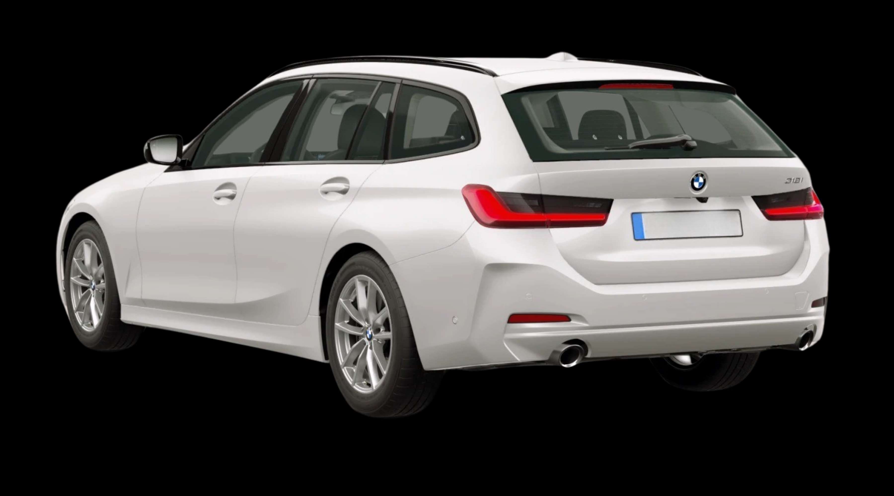 Schräge Heckansicht eines BMW 3er-Reihe, freigestellt