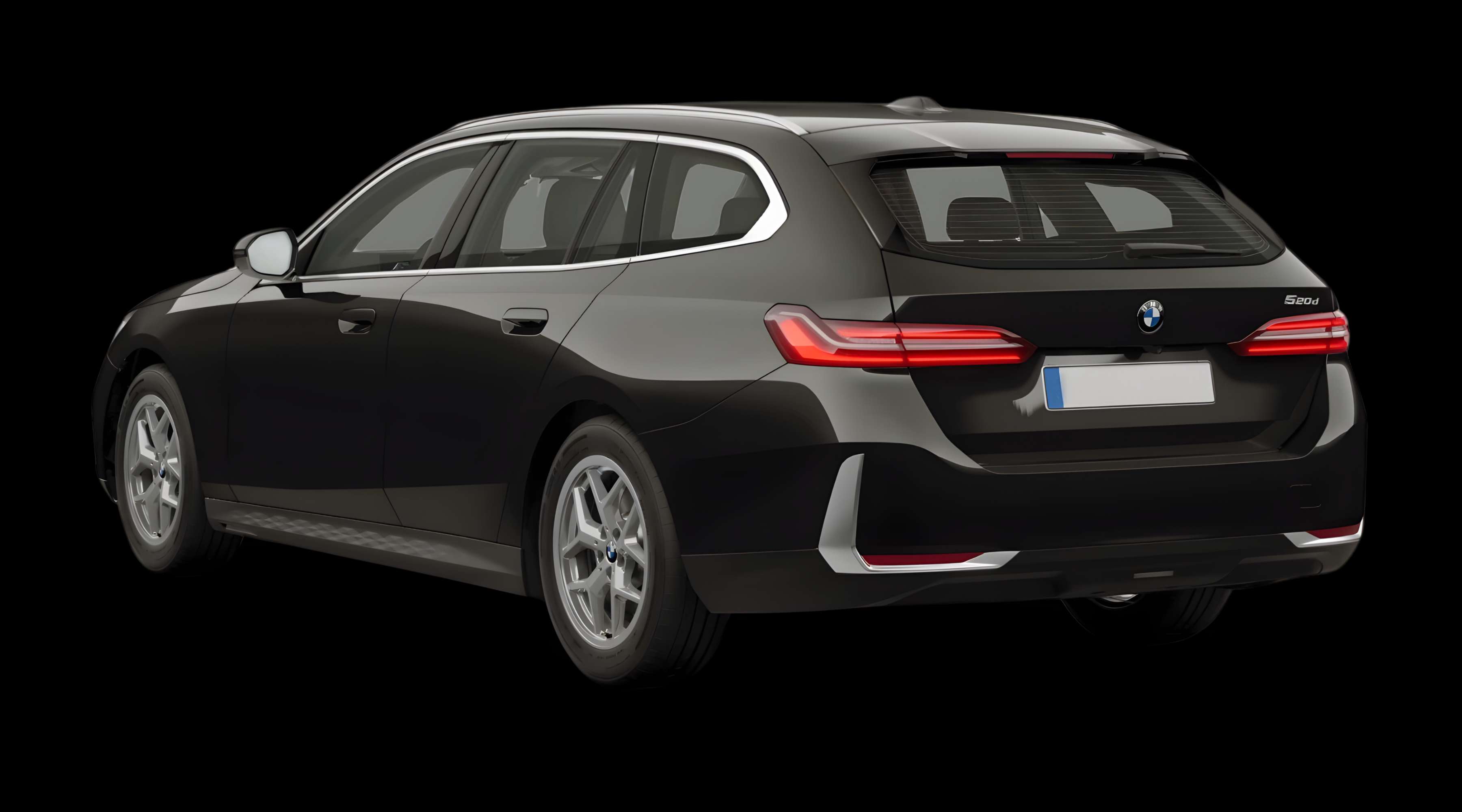 Schräge Heckansicht eines BMW 5er-Reihe, freigestellt