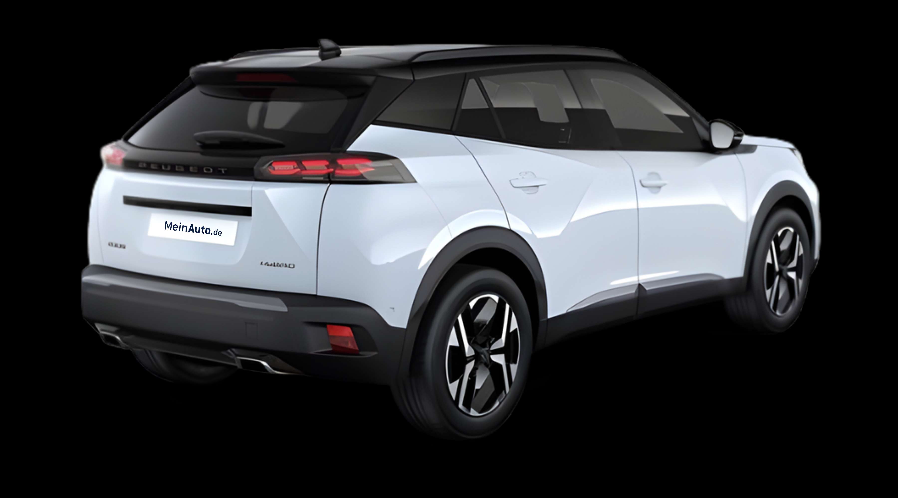 Schräge Heckansicht eines Peugeot 2008, freigestellt
