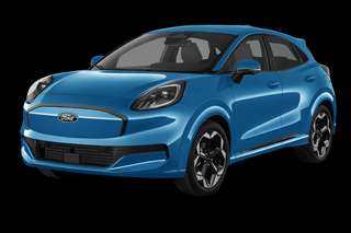Schräge Frontansicht auf einen Ford Puma Gen-E Premium, freigestellt
