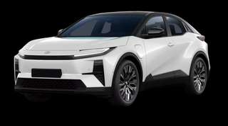 Schräge Frontansicht auf einen Toyota C-HR+ LOUNGE, freigestellt