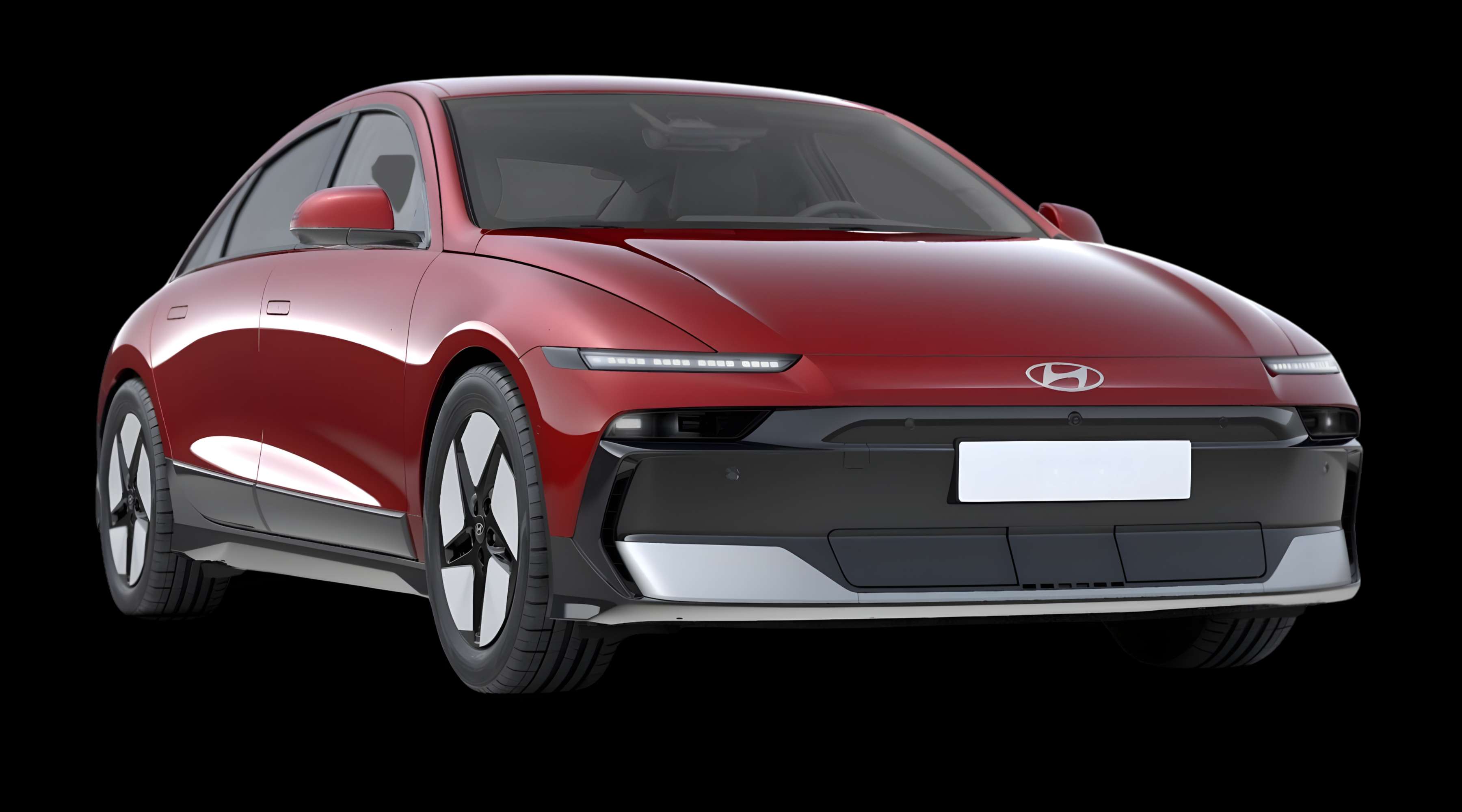 Schräge Frontansicht eines Hyundai IONIQ 6, freigestellt