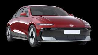 Schräge Frontansicht auf einen Hyundai IONIQ 6 Uniq, freigestellt