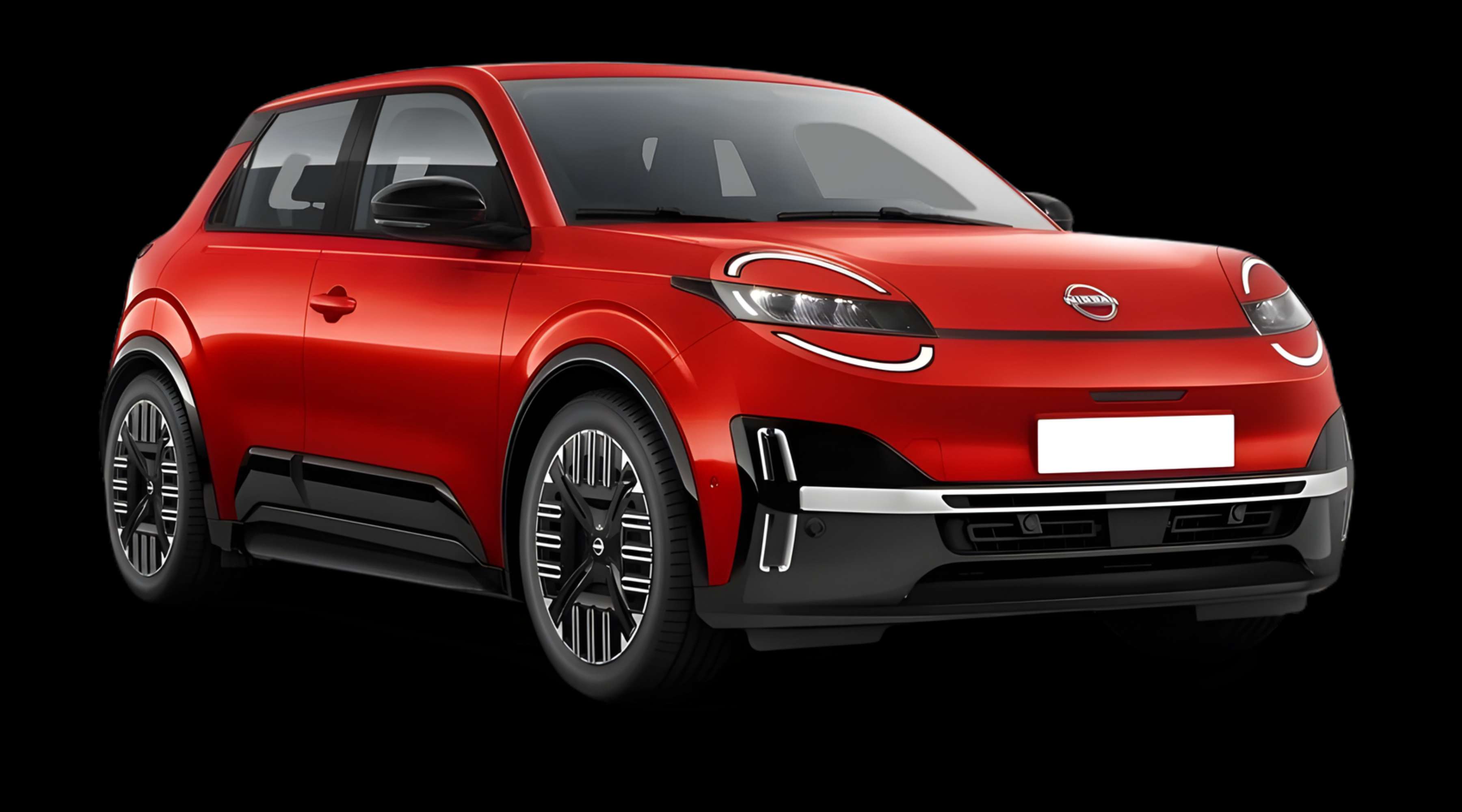 Schräge Frontansicht eines Nissan Micra, freigestellt