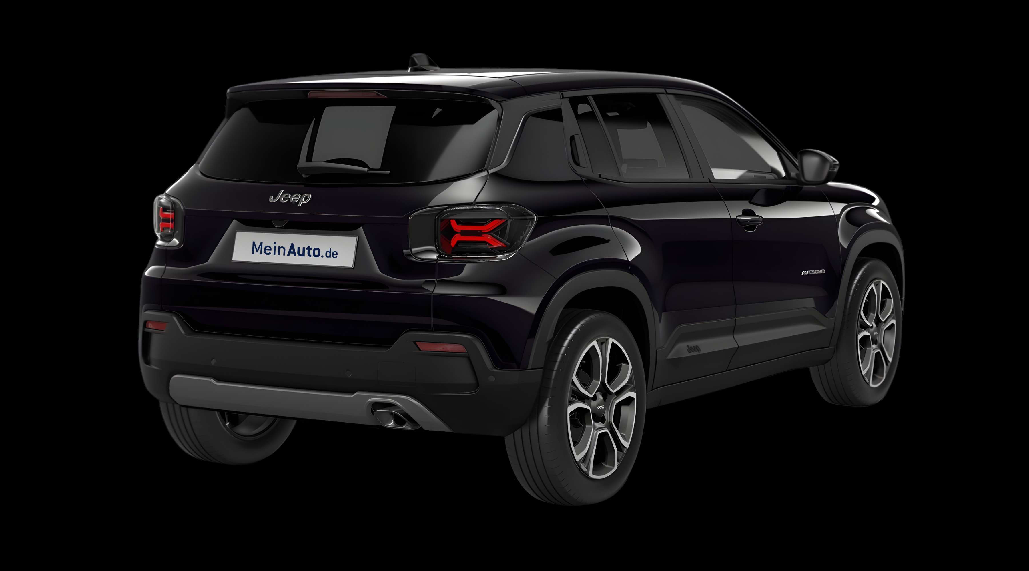 Schräge Heckansicht eines Jeep Avenger, freigestellt