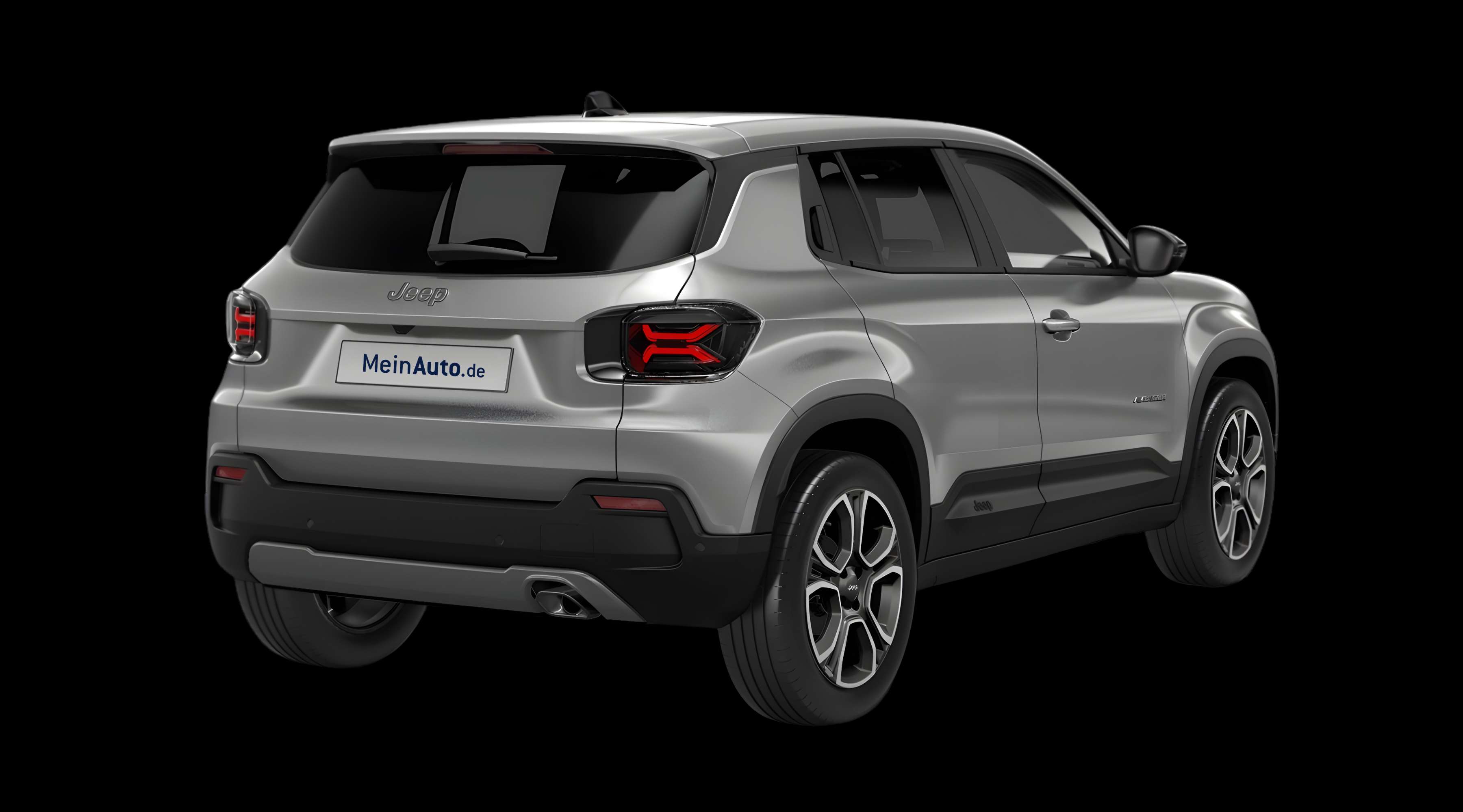 Schräge Heckansicht eines Jeep Avenger, freigestellt