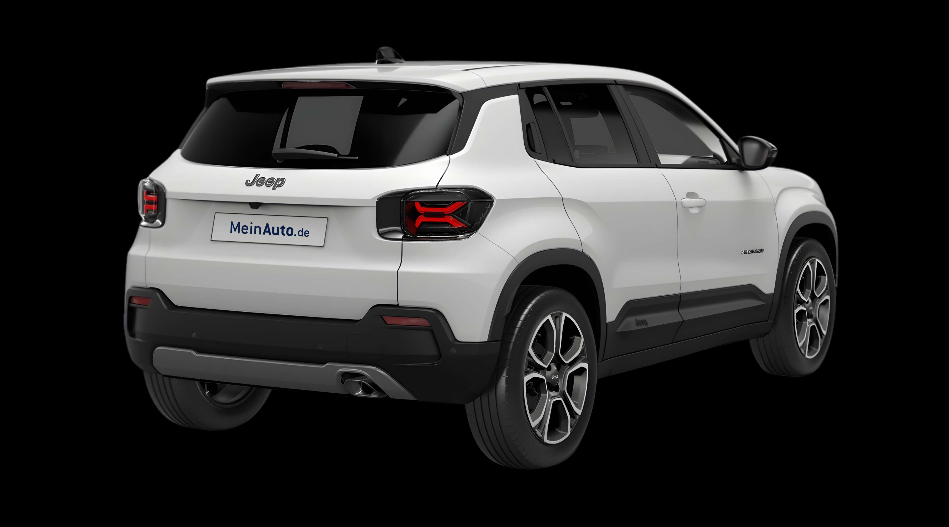 Schräge Heckansicht eines Jeep Avenger, freigestellt